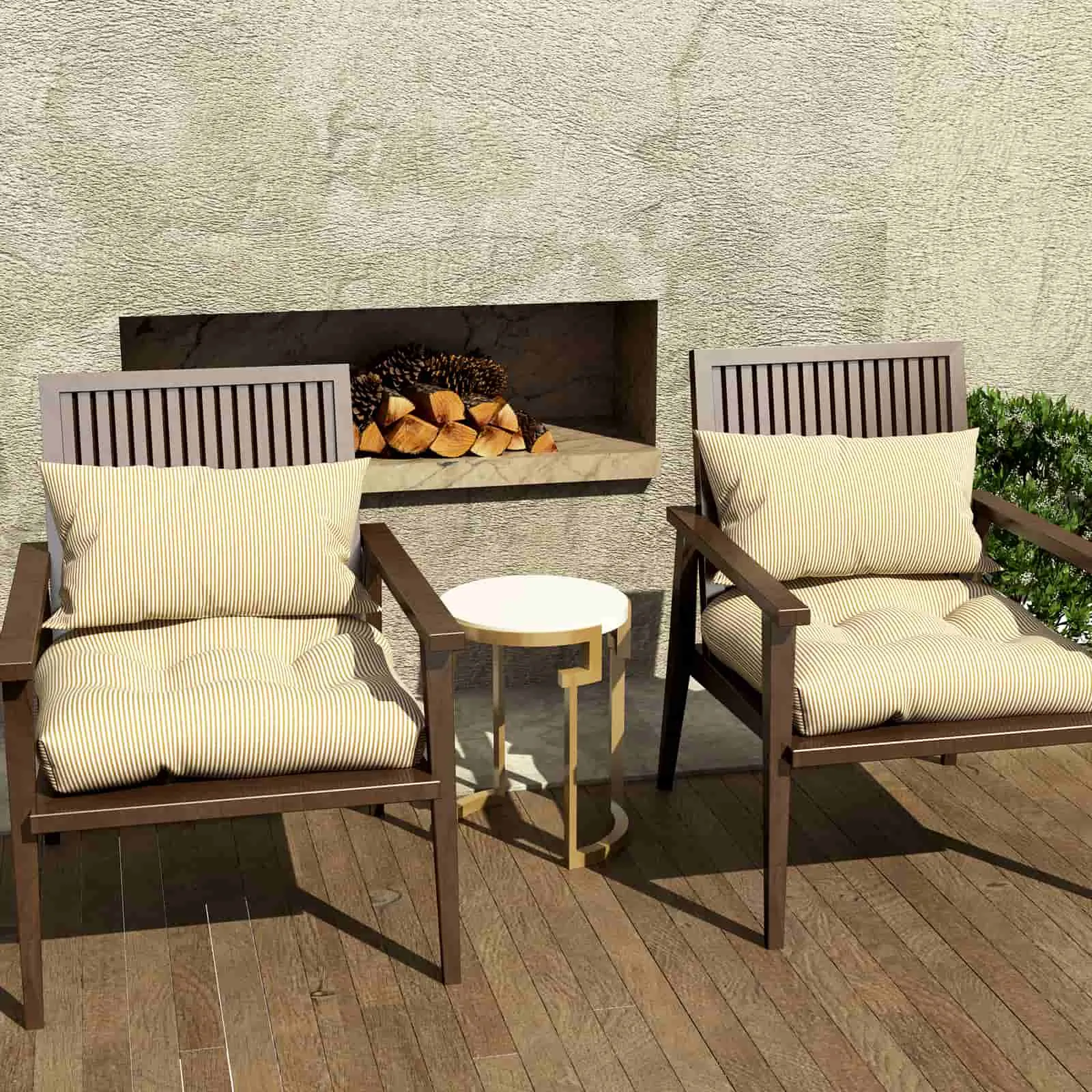 LVTXIII Outdoor U-Shape Tufted Seat Cushions 19”x19”x5” Stripe Beige （Set of 2）