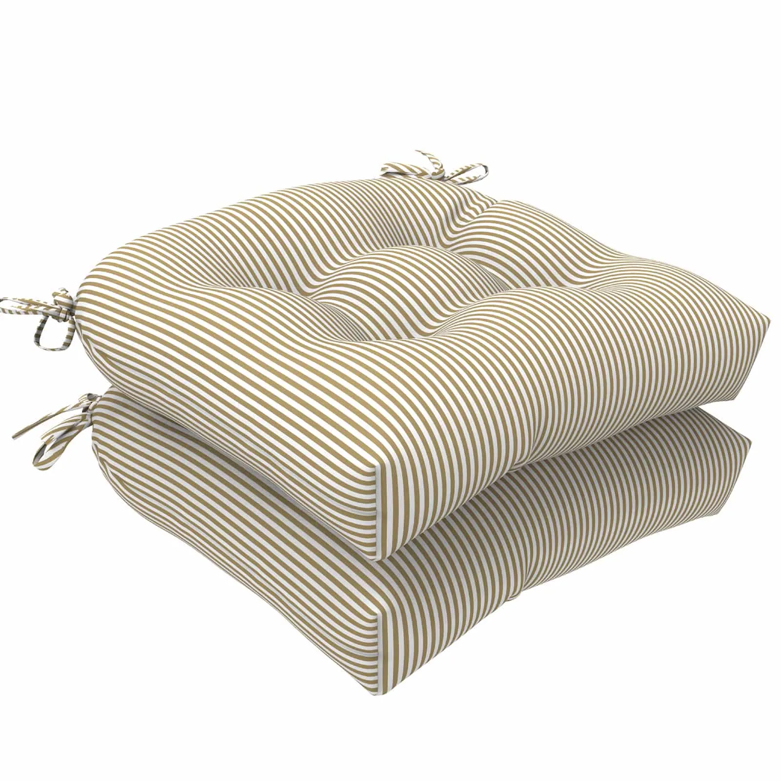 LVTXIII Outdoor U-Shape Tufted Seat Cushions 19”x19”x5” Stripe Beige （Set of 2）