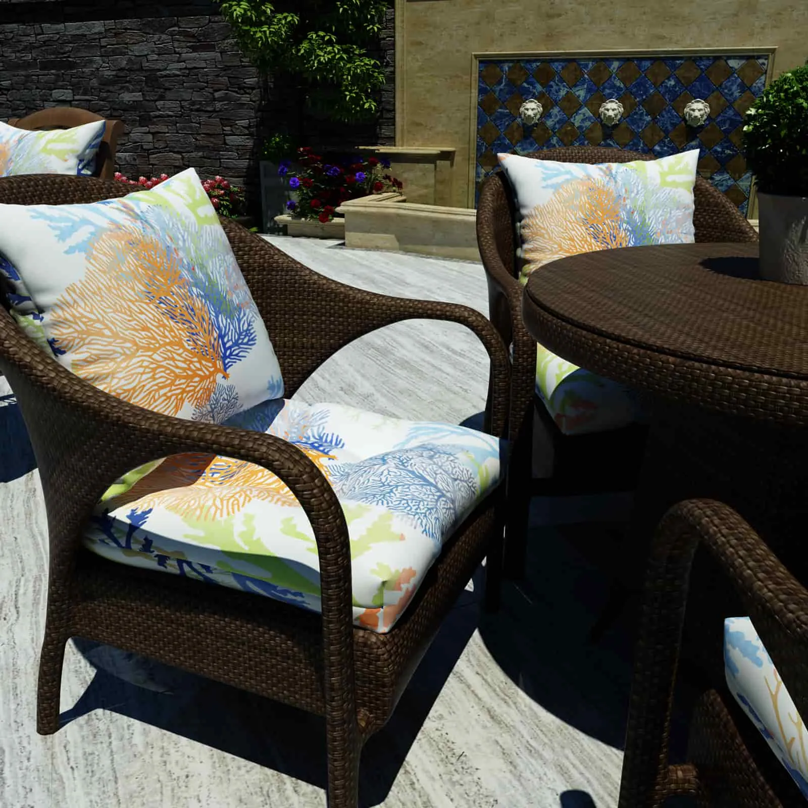 LVTXIII Outdoor U-Shape Tufted Seat Cushions 19”x19”x5”Coral Multi （Set of 2）