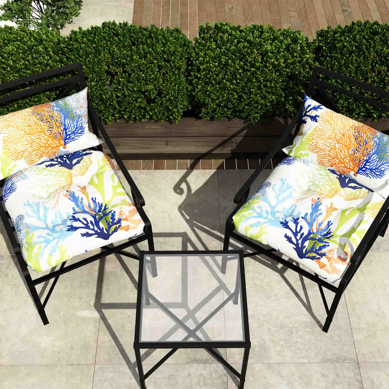 LVTXIII Outdoor U-Shape Tufted Seat Cushions 19”x19”x5”Coral Multi （Set of 2）