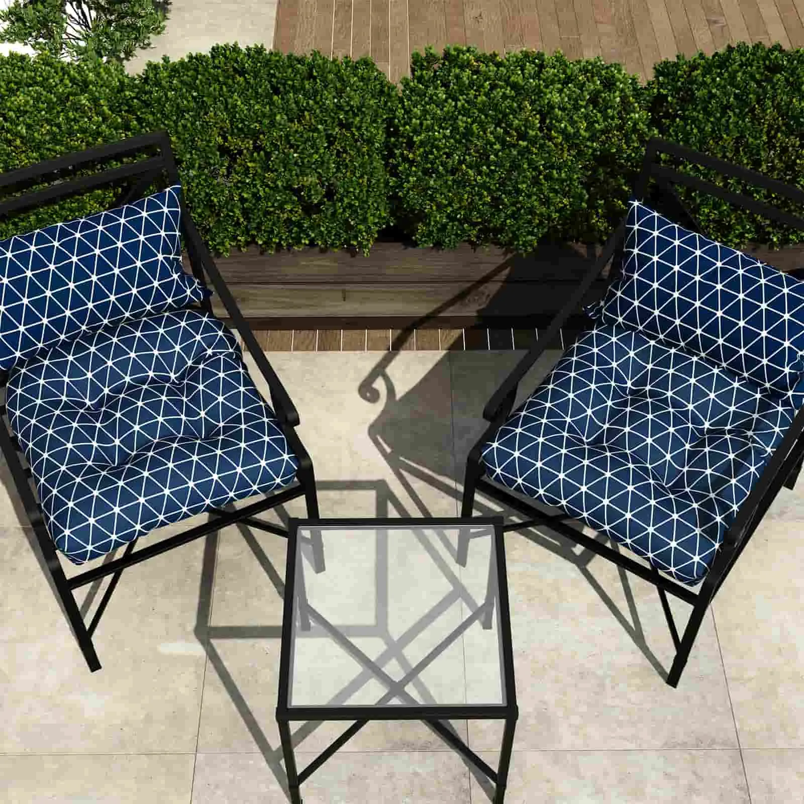 LVTXIII Outdoor U-Shape Tufted Seat Cushions 19”x19”x5”Geomentry Web Navy （Set of 2）