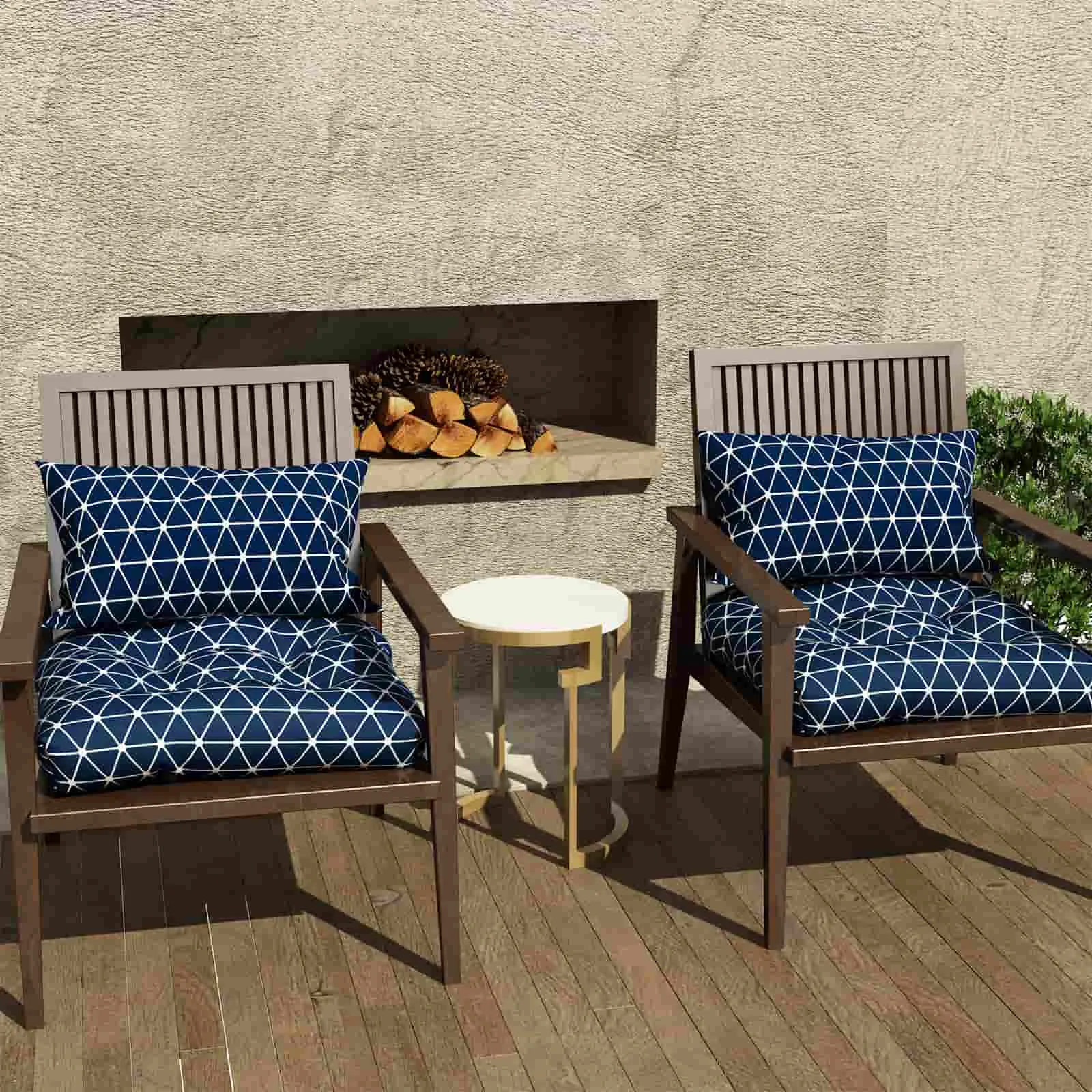 LVTXIII Outdoor U-Shape Tufted Seat Cushions 19”x19”x5”Geomentry Web Navy （Set of 2）