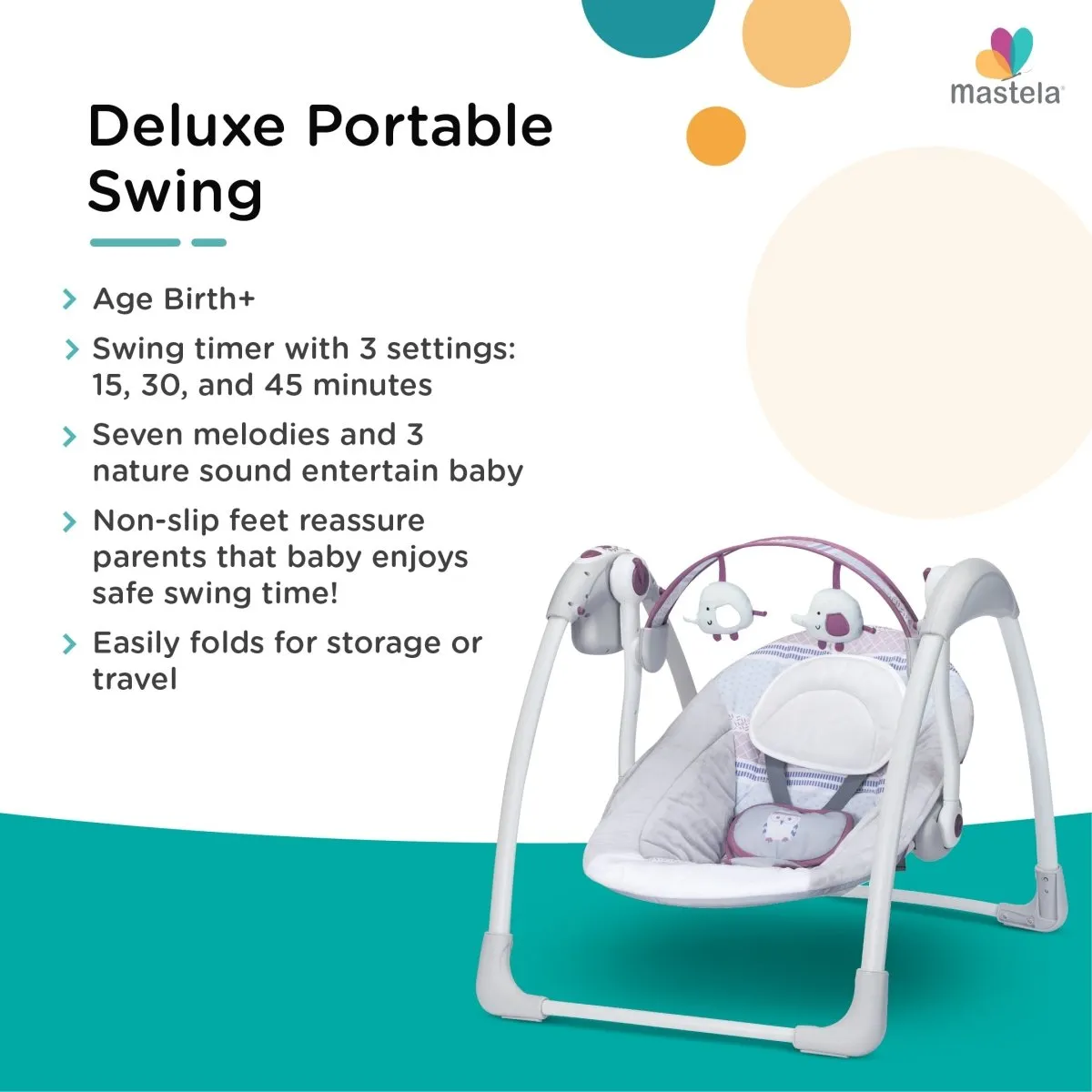 Mastela Deluxe Portable Baby Swing Toddler Swing- Multicolor