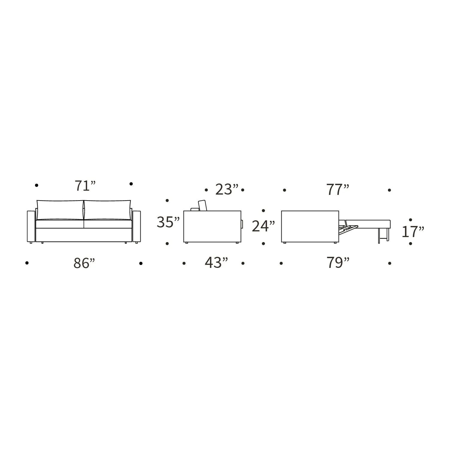 Neah Standard Arms Sofa Bed