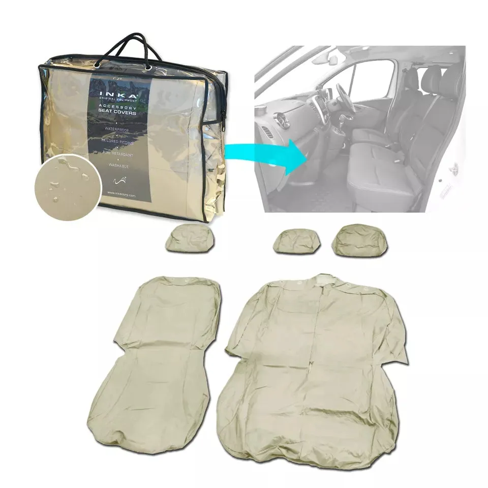 Nissan Primastar Front 1 2 Fully Tailored Waterproof Seat Covers Beige MY 01-14