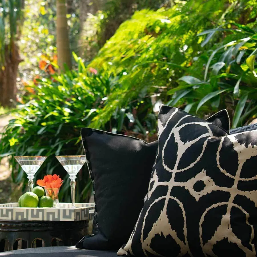 Outdoor Inner Ikat Diamond Black Lounge Cushion 55 x 55 cm