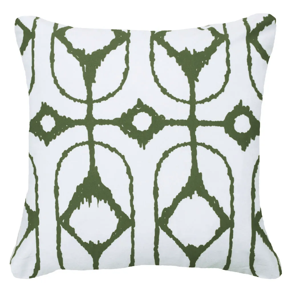 Outdoor Inner Ikat Diamond Green Lounge Cushion 55 x 55 cm