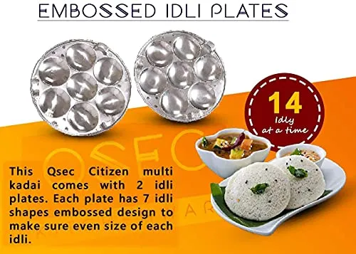 QSEC Stainless Steel idly cooker Multi Kadai Idli and dhokla Steamer & idli cooker with 7 plates | Mini idli stand | 2 Mini Idli plate | 2 idli | 2 Dhokla | 1 Momos | Multi utility kadai cookware set