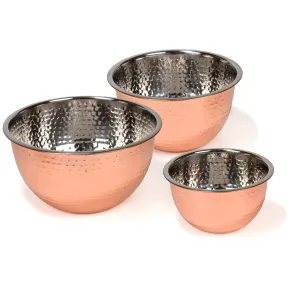 Red Co. Set of 3 Stainless Steel Nesting Mix and Serve Bowls, 5, 3, and 1.5 Qt. - Hammered Copper Finish