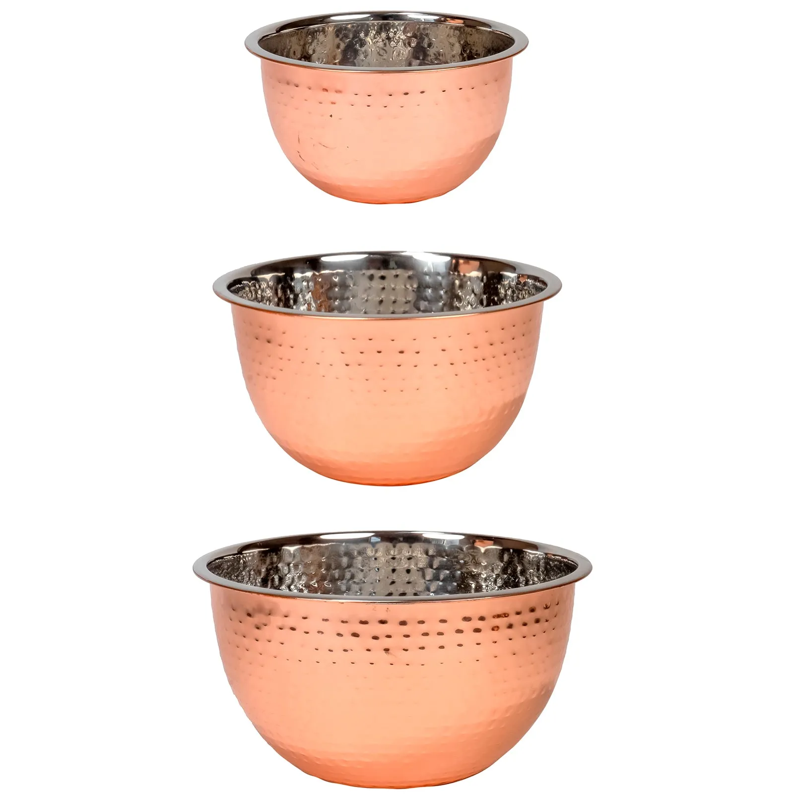 Red Co. Set of 3 Stainless Steel Nesting Mix and Serve Bowls, 5, 3, and 1.5 Qt. - Hammered Copper Finish