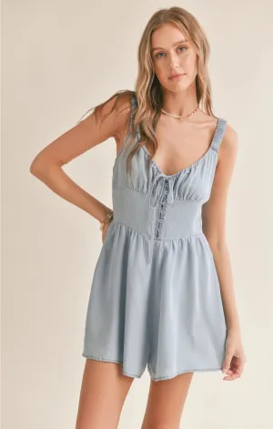 Sadie & Sage Soft Breeze Button Detail Chambray Romper