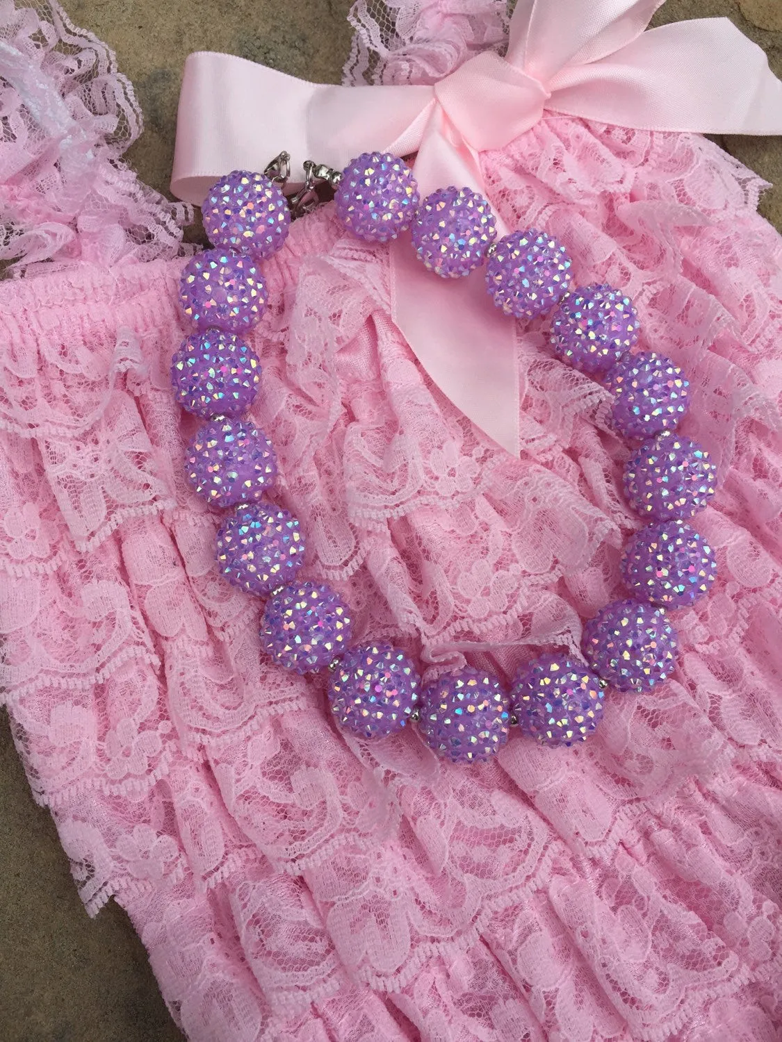 SALE!! Chunky Beaded Necklace - Pink, Lavender Purple, Blue