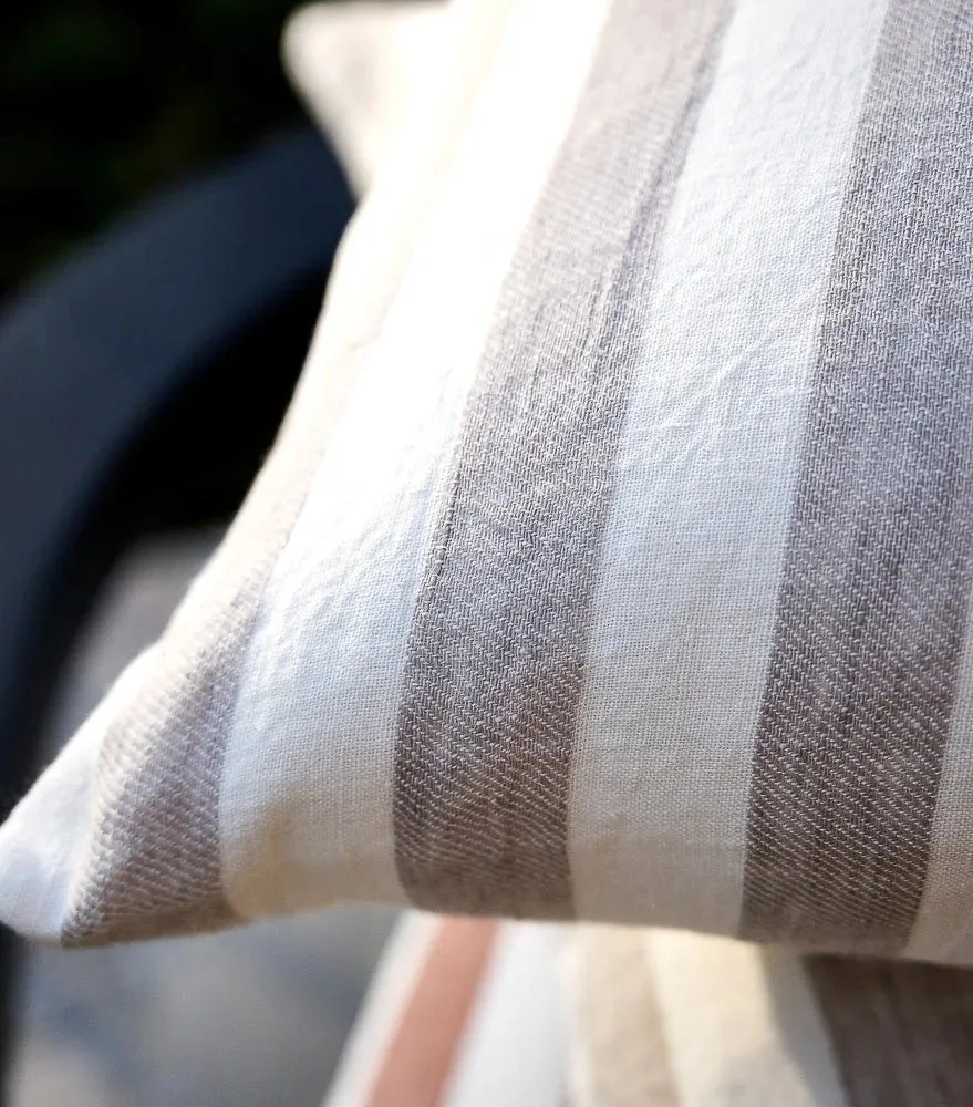 Santi Outdoor Linen Cushion | Off White/Silver Stripe