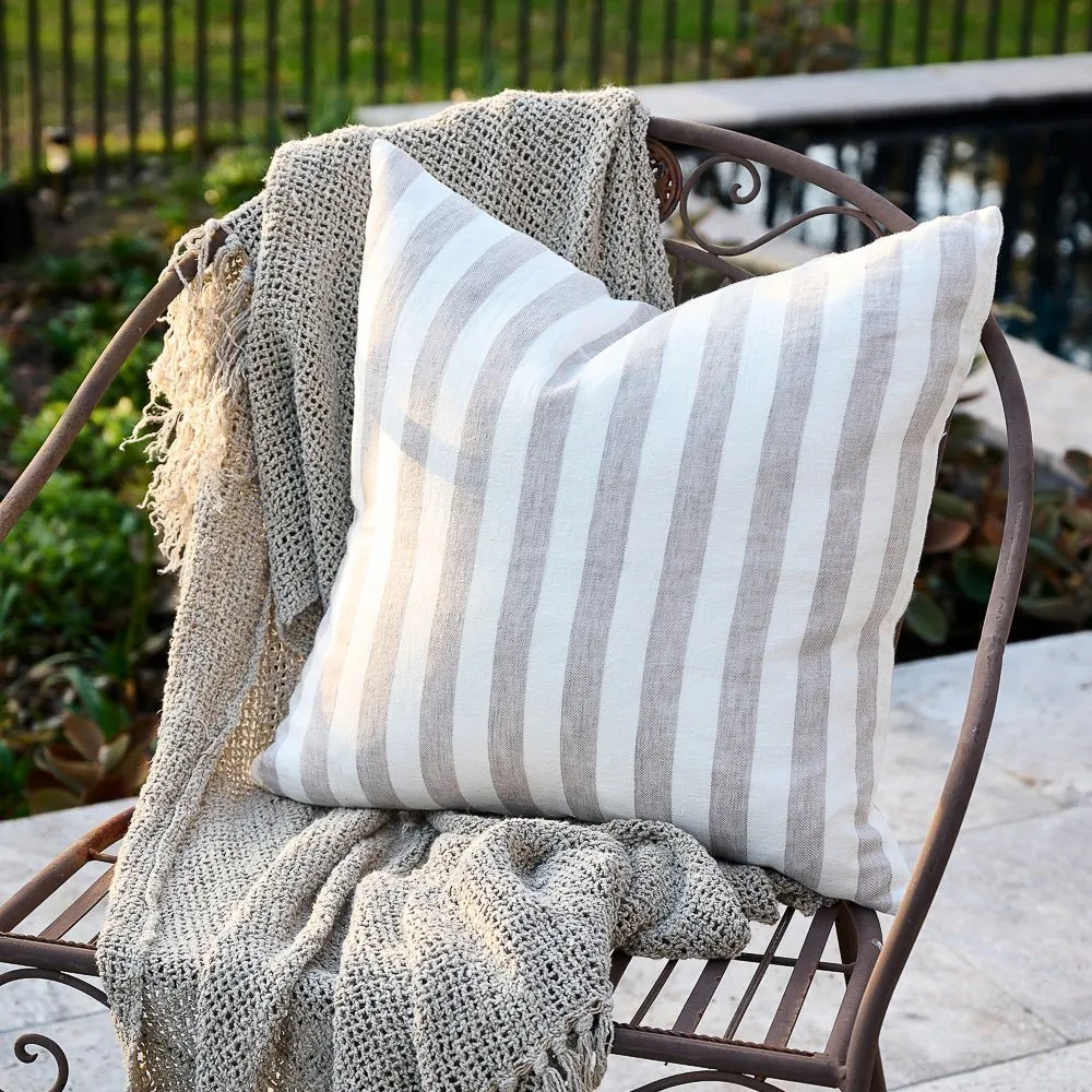 Santi Outdoor Linen Cushion | Off White/Silver Stripe