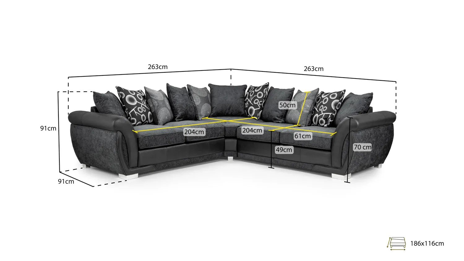 Shannon Sofa - Black/Grey Large Corner - 240 x 240 CM