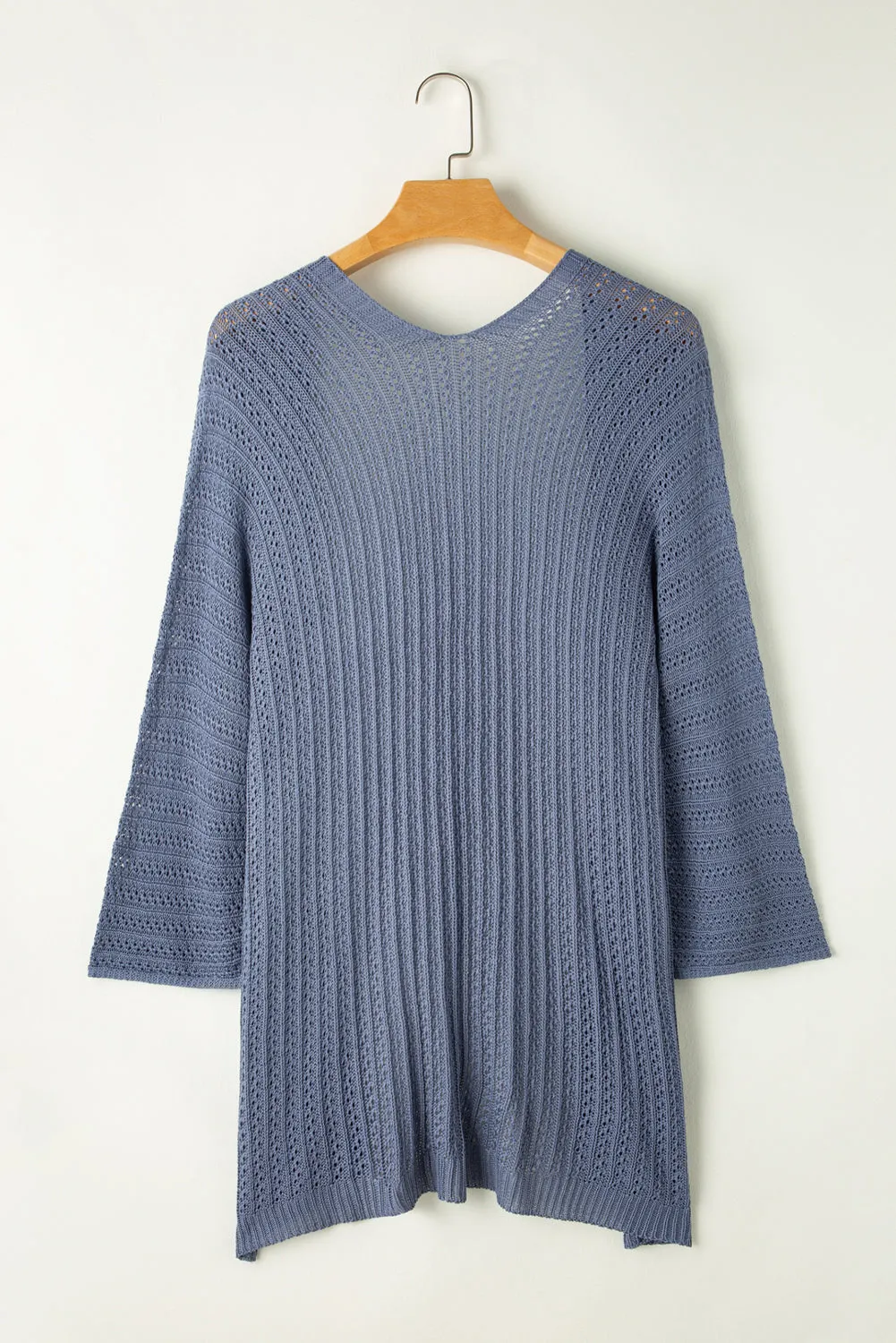 Sky Blue Hollow-out Knit Kimono Lightweight Cardigan