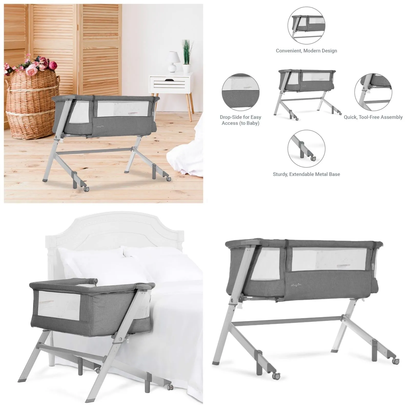 Skylar Bassinet and Bedside Sleeper Dream- Grey