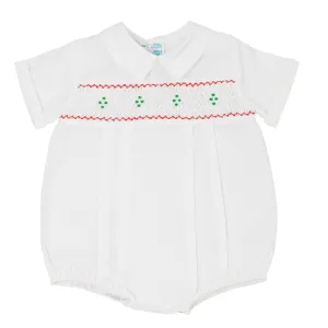 Smocked Holiday Creeper - White