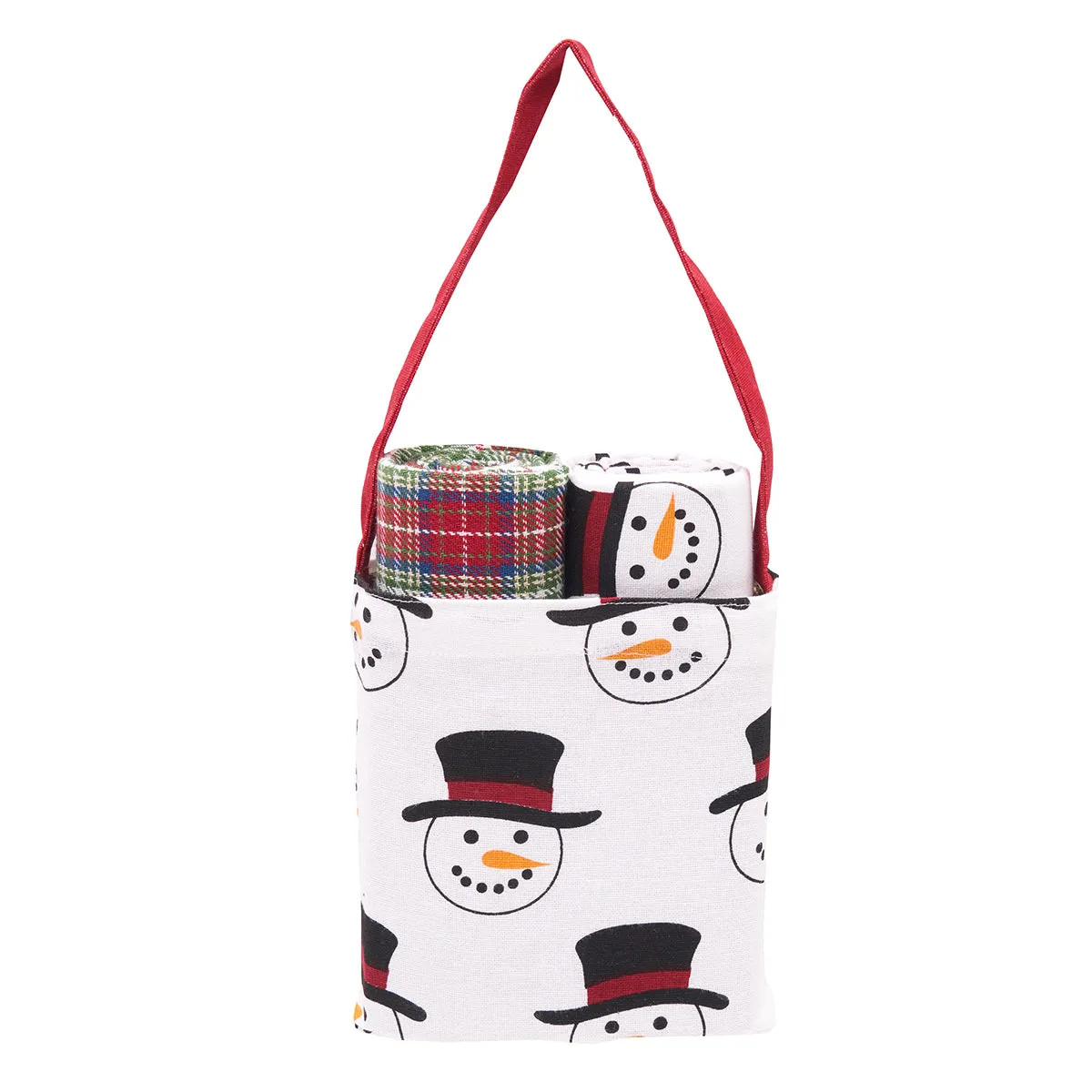 Snowman Plaid Kitchen Towel & Bag, Set of 3