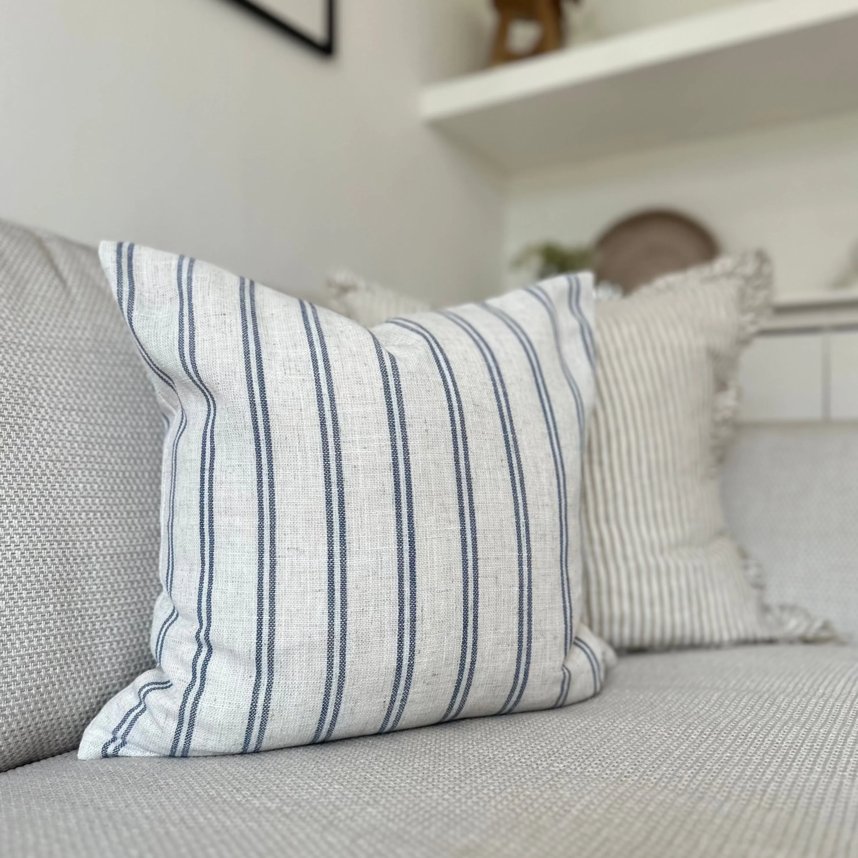 Stone and Navy Stripe Square Cushion