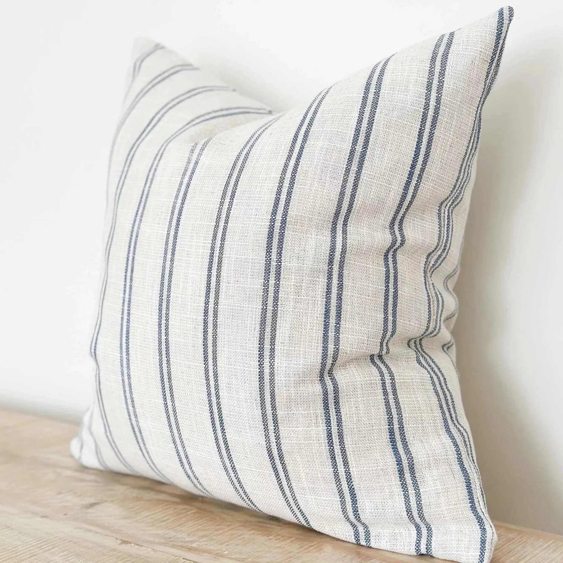 Stone and Navy Stripe Square Cushion