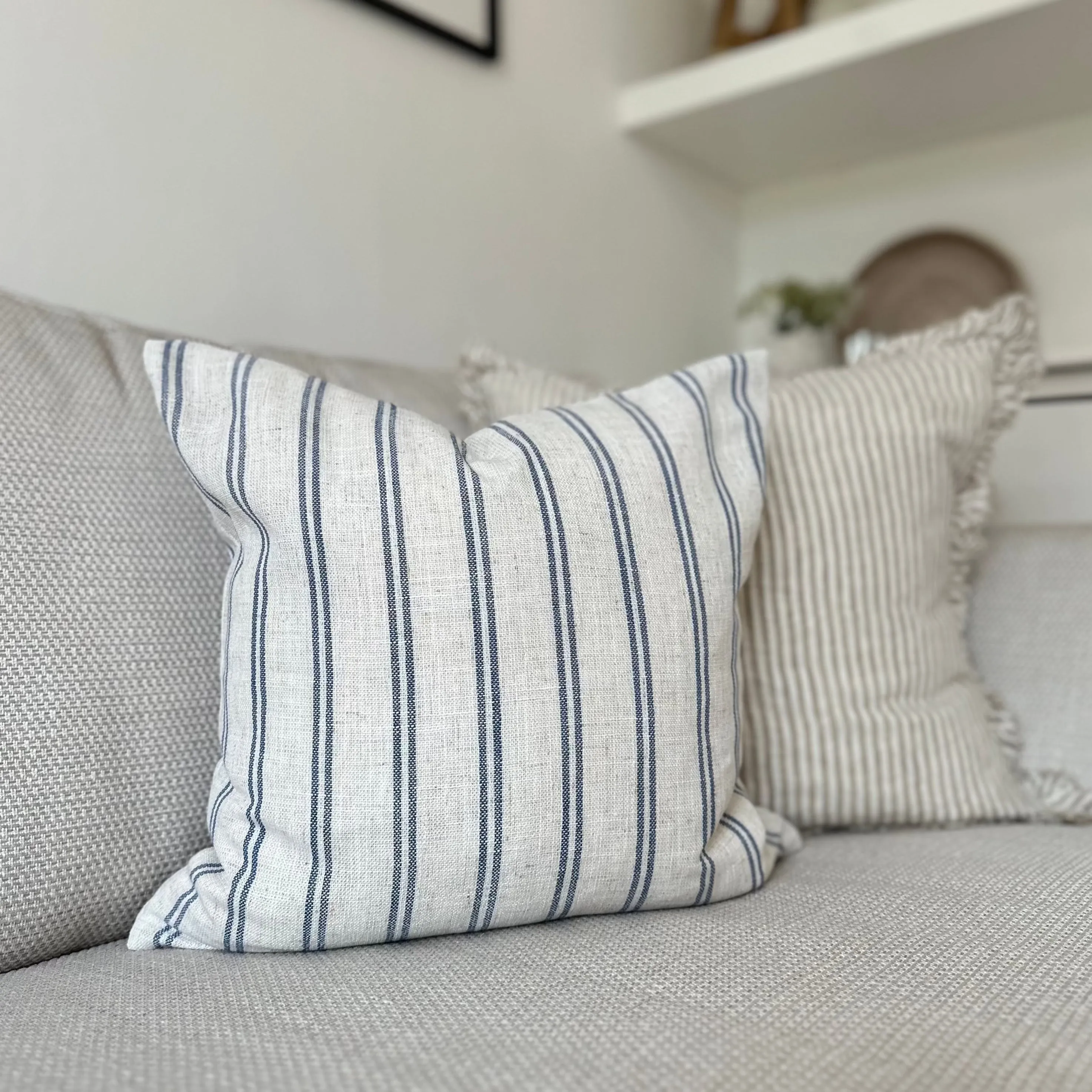 Stone and Navy Stripe Square Cushion