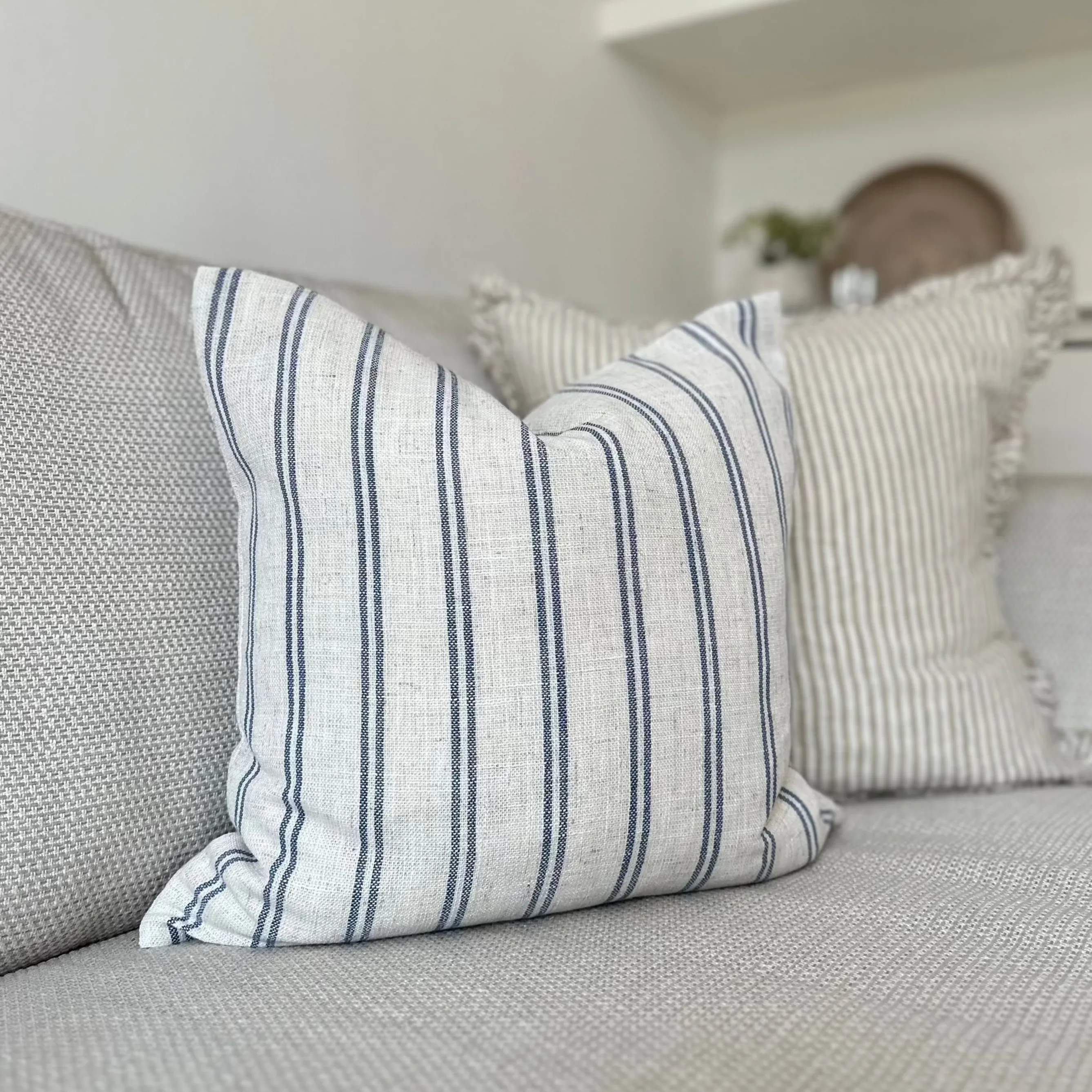 Stone and Navy Stripe Square Cushion