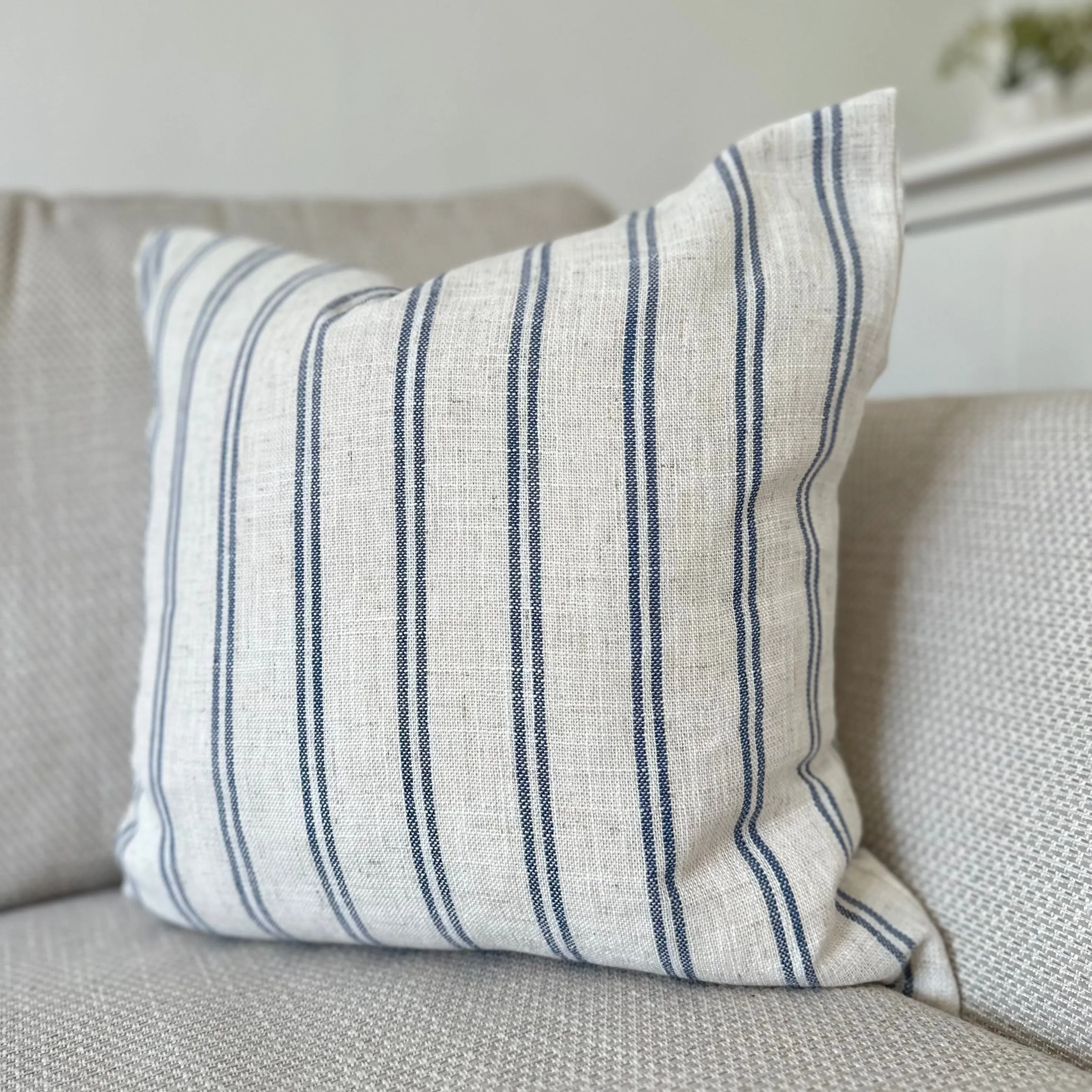 Stone and Navy Stripe Square Cushion