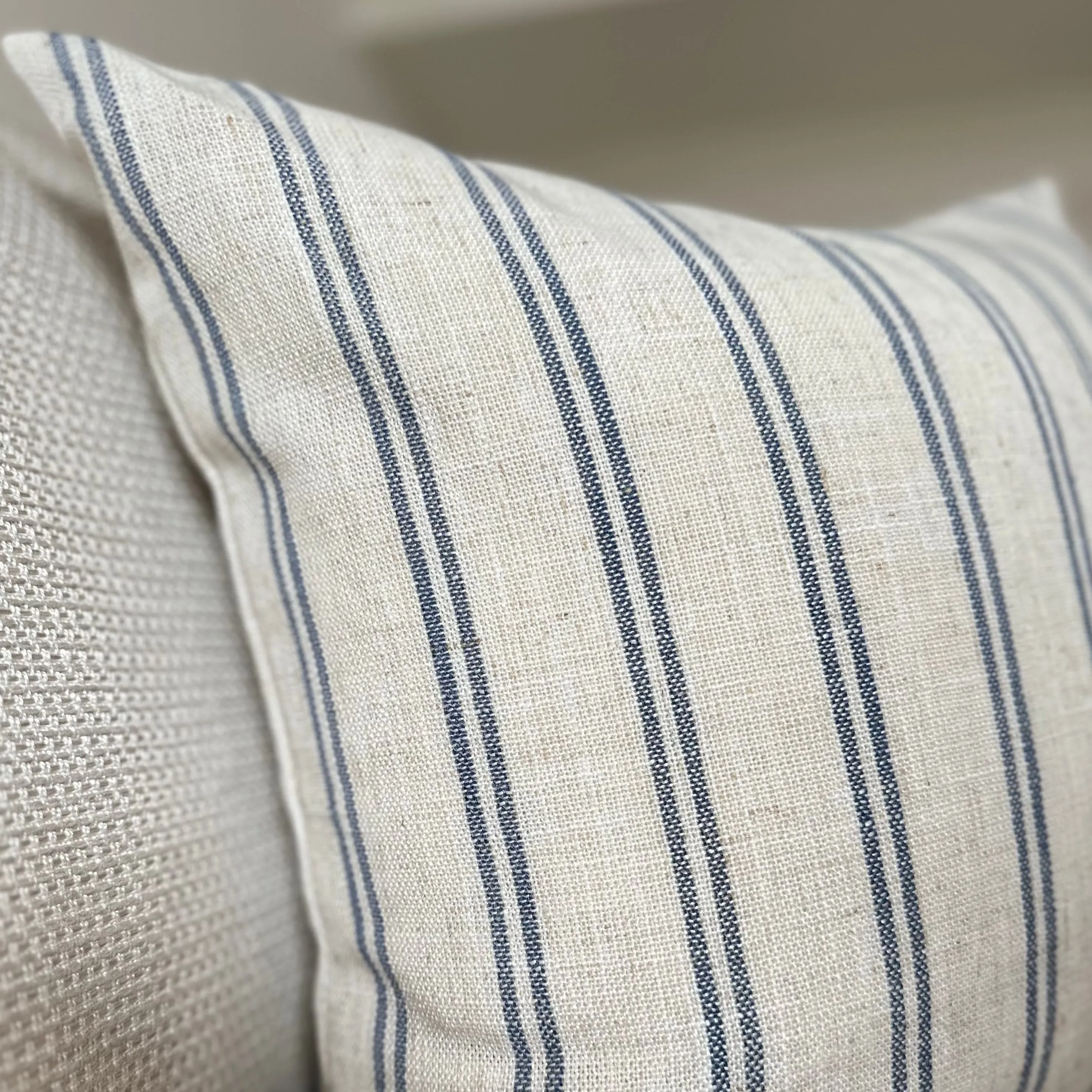 Stone and Navy Stripe Square Cushion