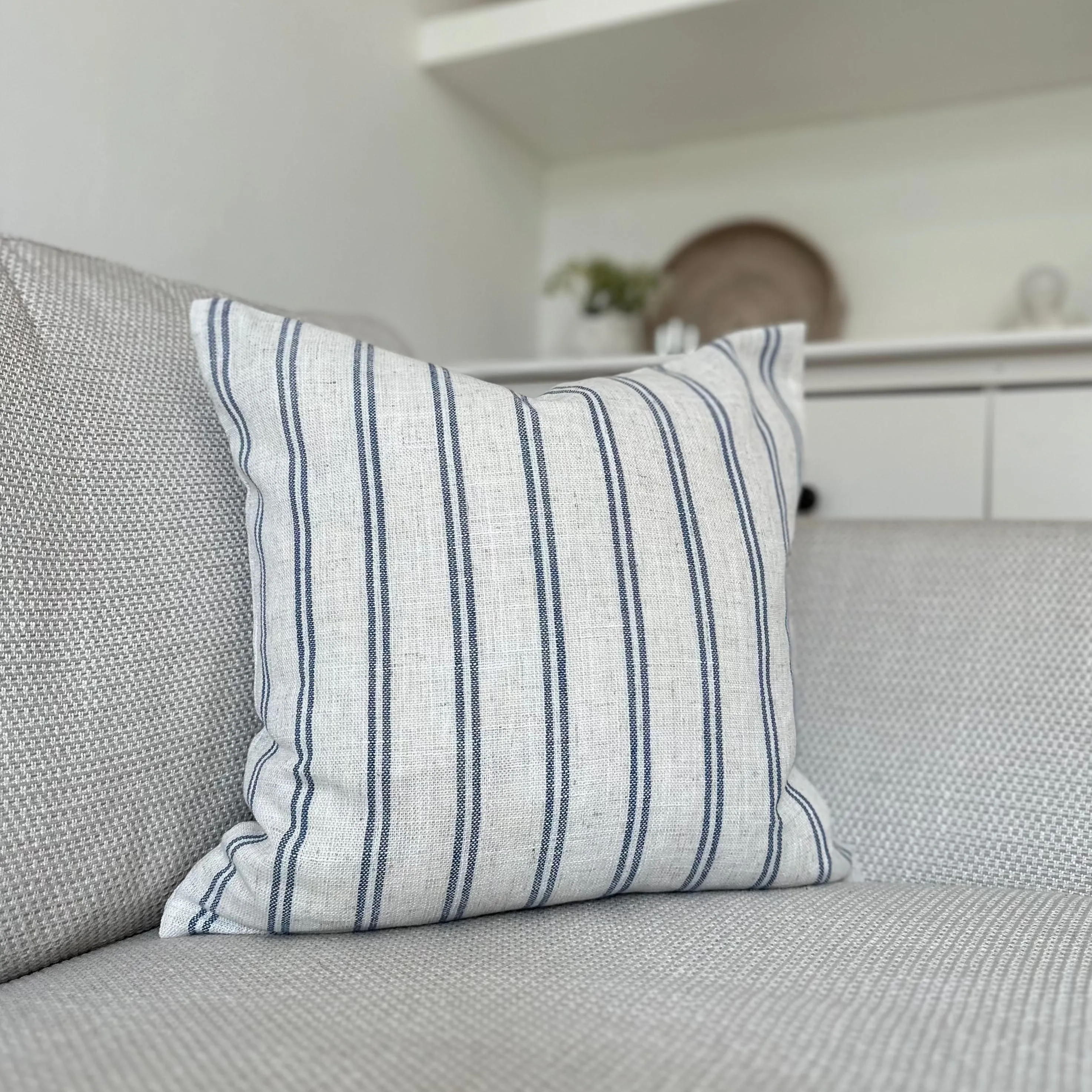 Stone and Navy Stripe Square Cushion