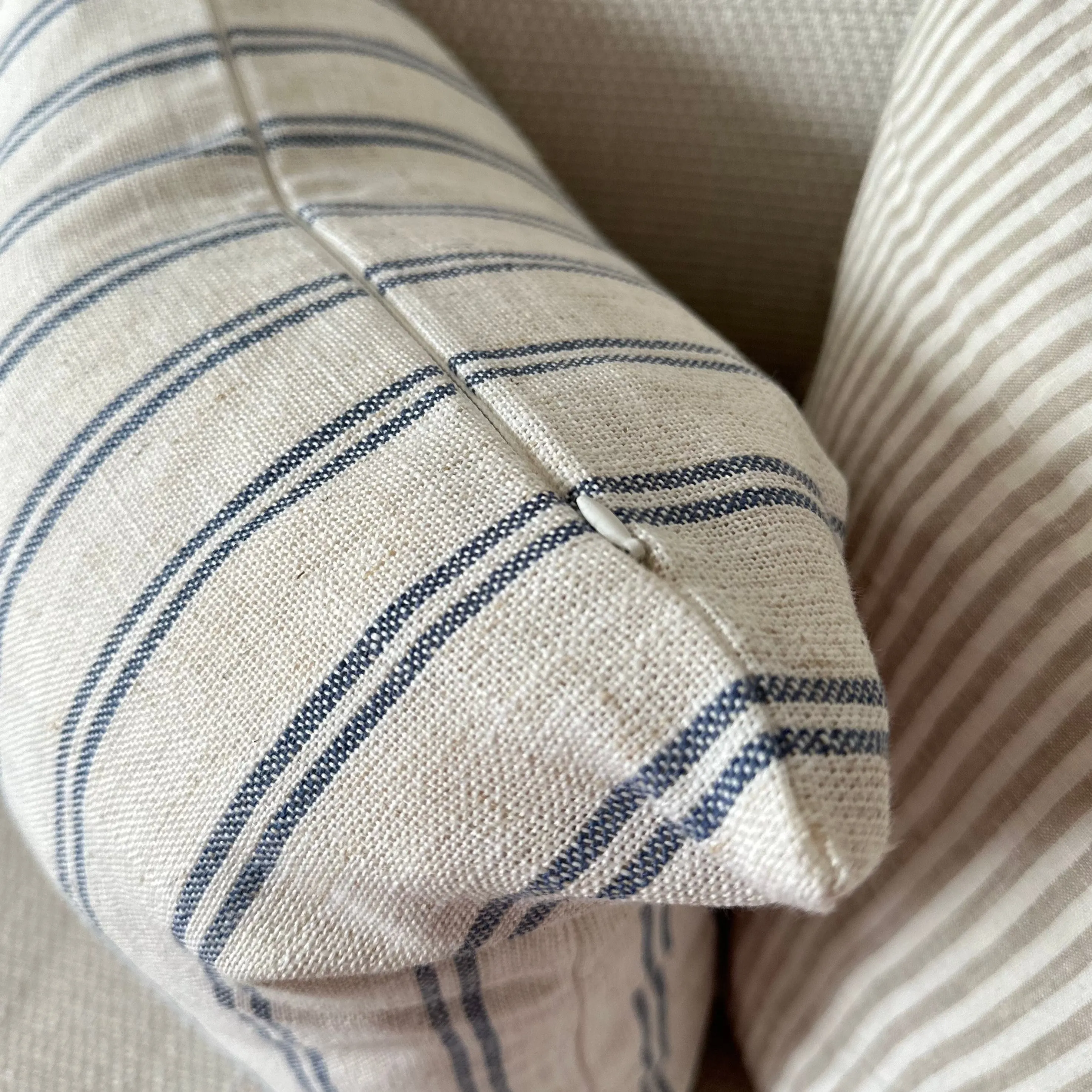 Stone and Navy Stripe Square Cushion