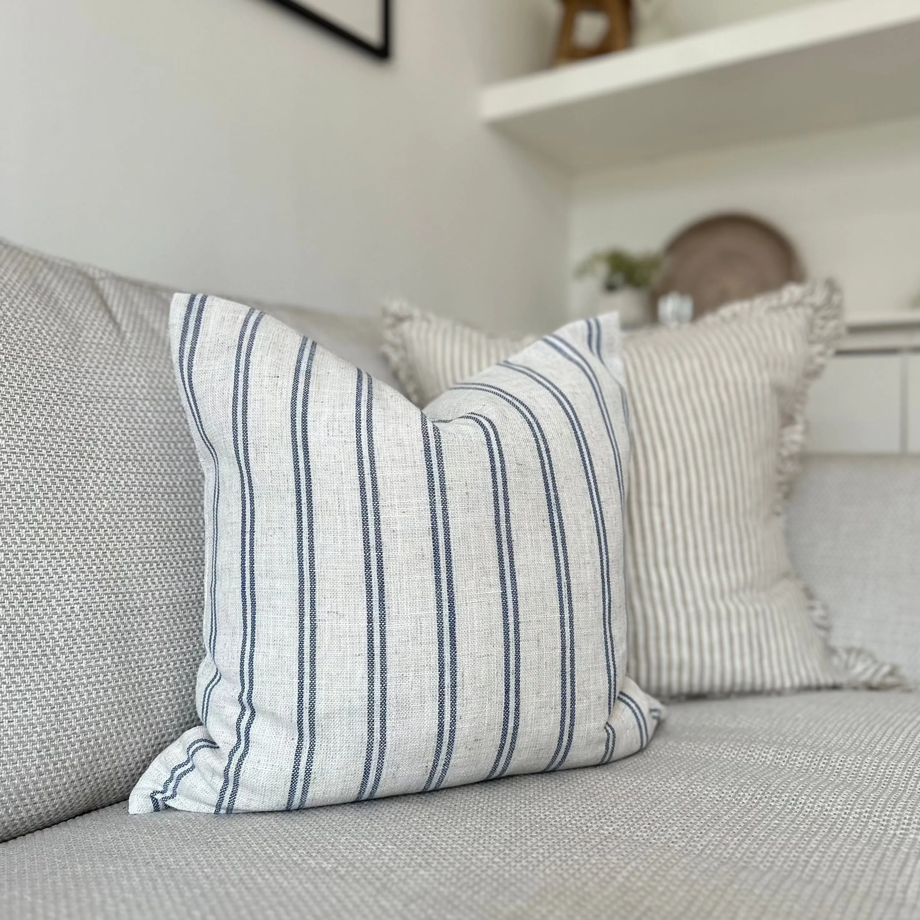 Stone and Navy Stripe Square Cushion