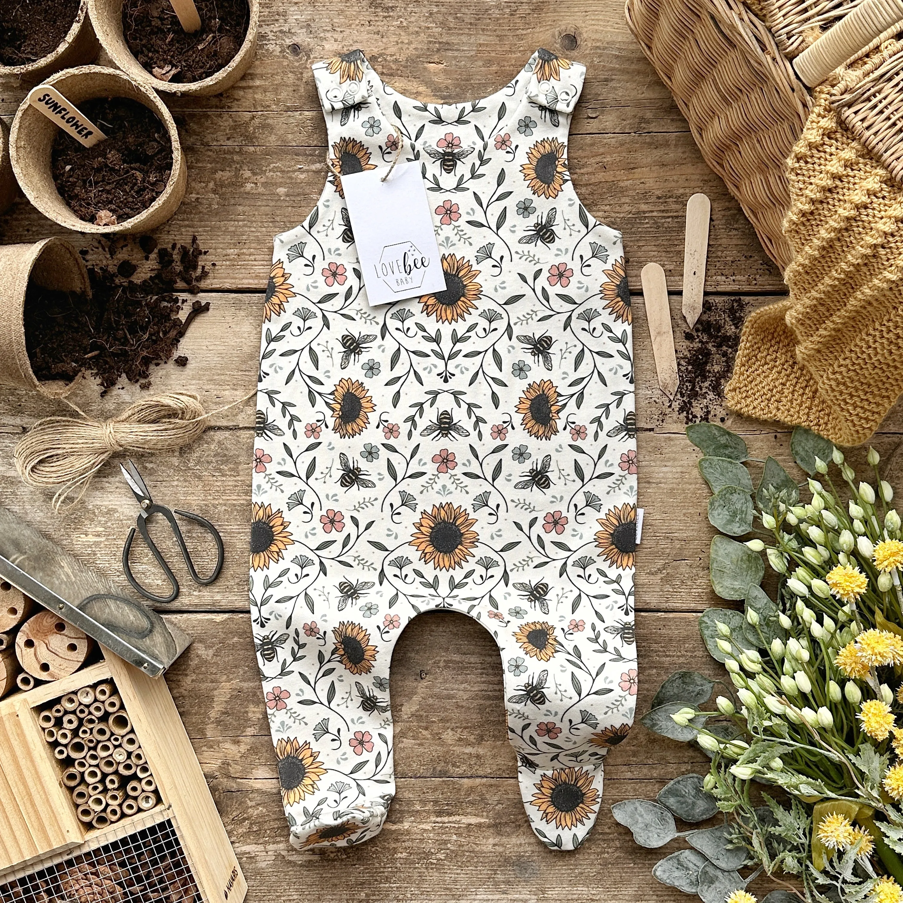 Sunflower Bee Footed Romper