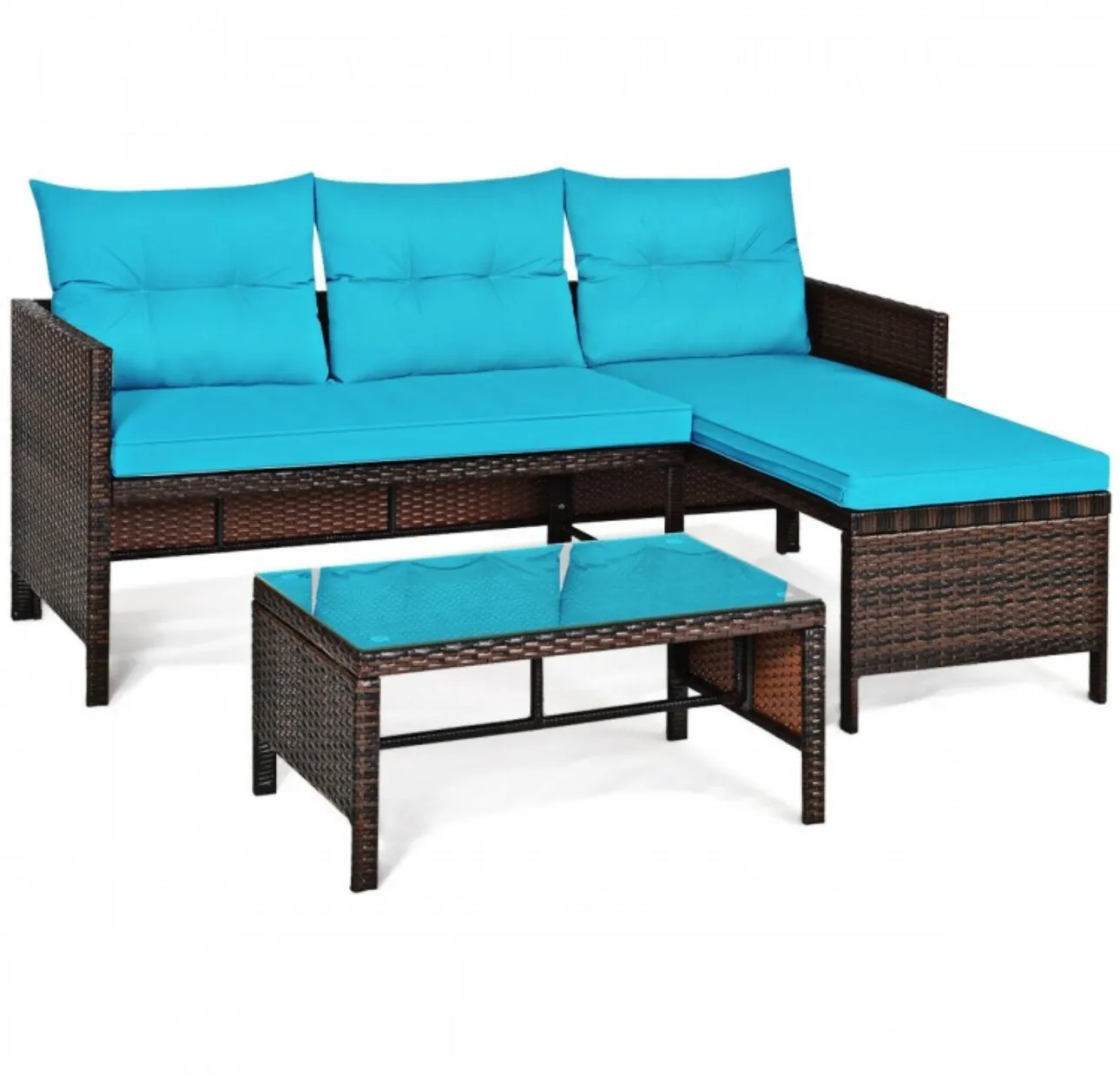 Super Duty Comfortable 3 Piece Outdoor Patio Corner Rattan Sofa Couch Set | Easy To Clean | Water Resistant