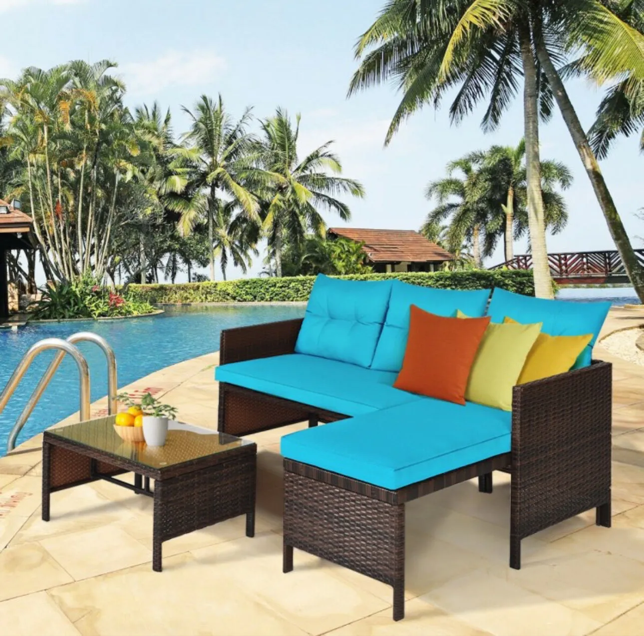 Super Duty Comfortable 3 Piece Outdoor Patio Corner Rattan Sofa Couch Set | Easy To Clean | Water Resistant