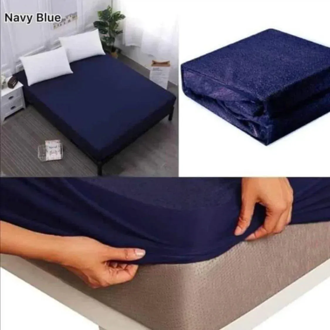 Terry Cotton Waterproof Mattress Cover Fitted Style - Blue