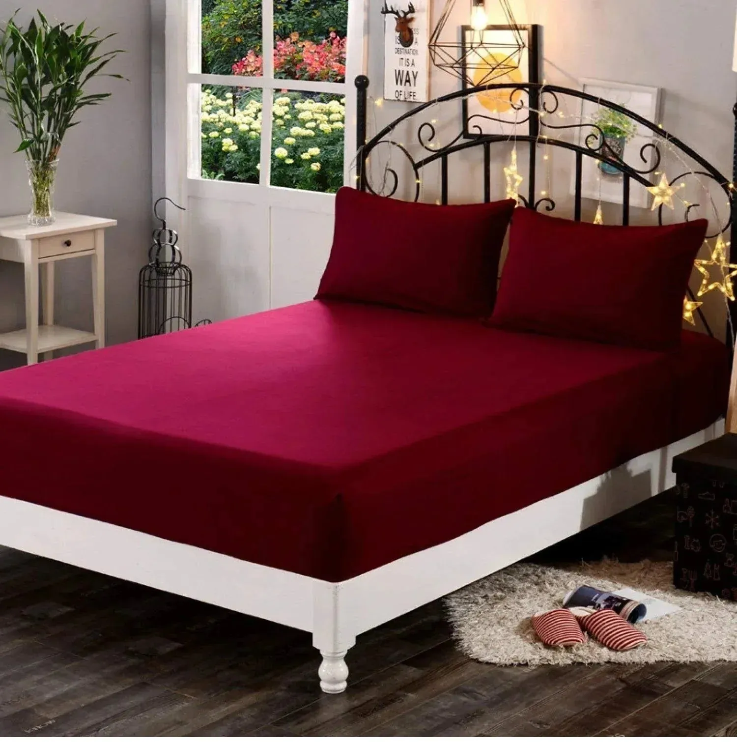 Terry Cotton Waterproof Mattress Cover Fitted Style - Maroon