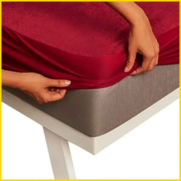 Terry Cotton Waterproof Mattress Cover Fitted Style - Maroon