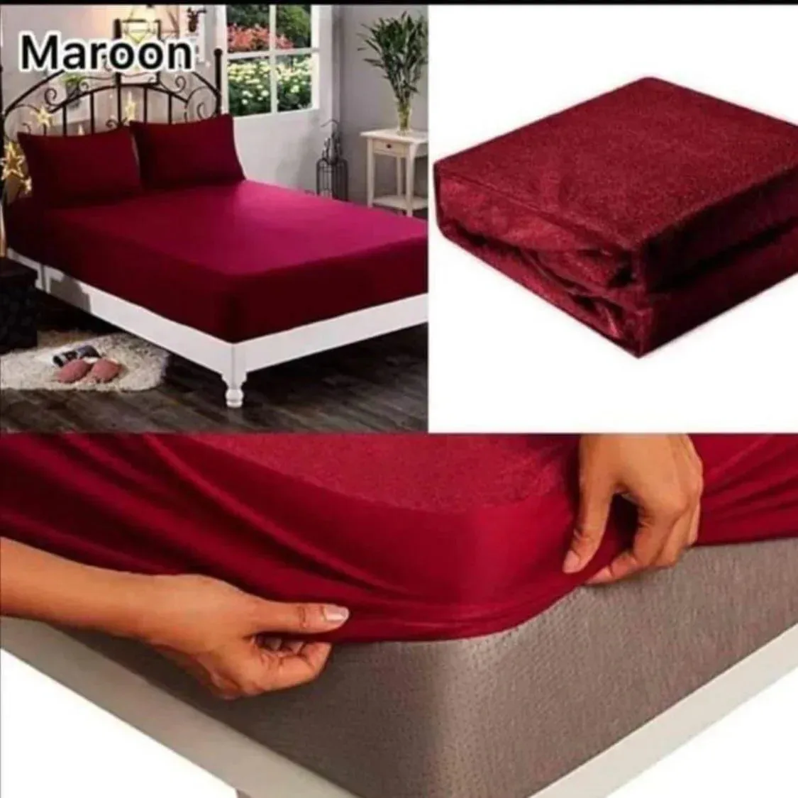 Terry Cotton Waterproof Mattress Cover Fitted Style - Maroon