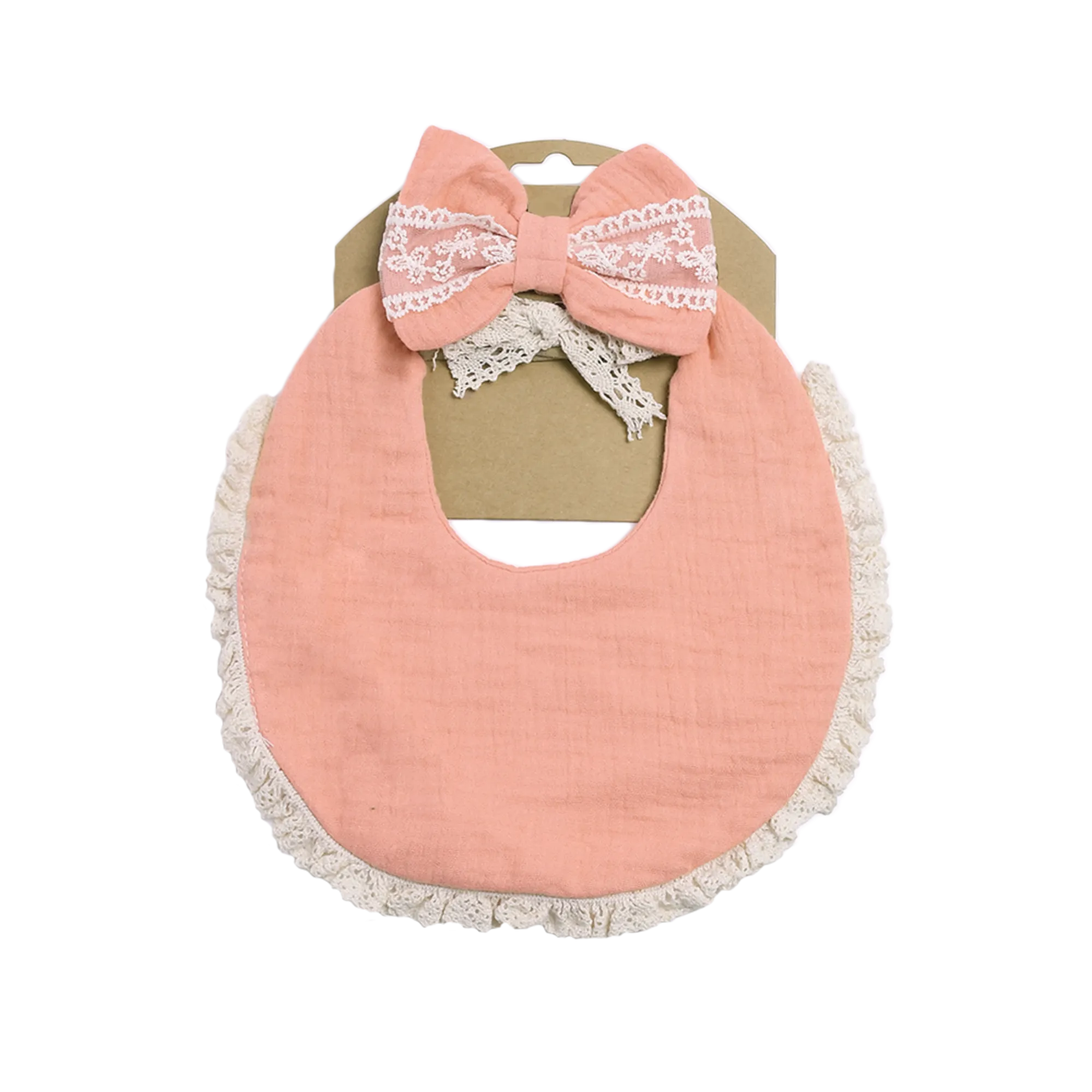 THE LITTLE LOOKERS Muslin Baby Bibs Drool Bibs Headband Set Drool Cloths Bibs 4-Layer Organic Cotton Lace Waterproof for Girls (Pack of 1)