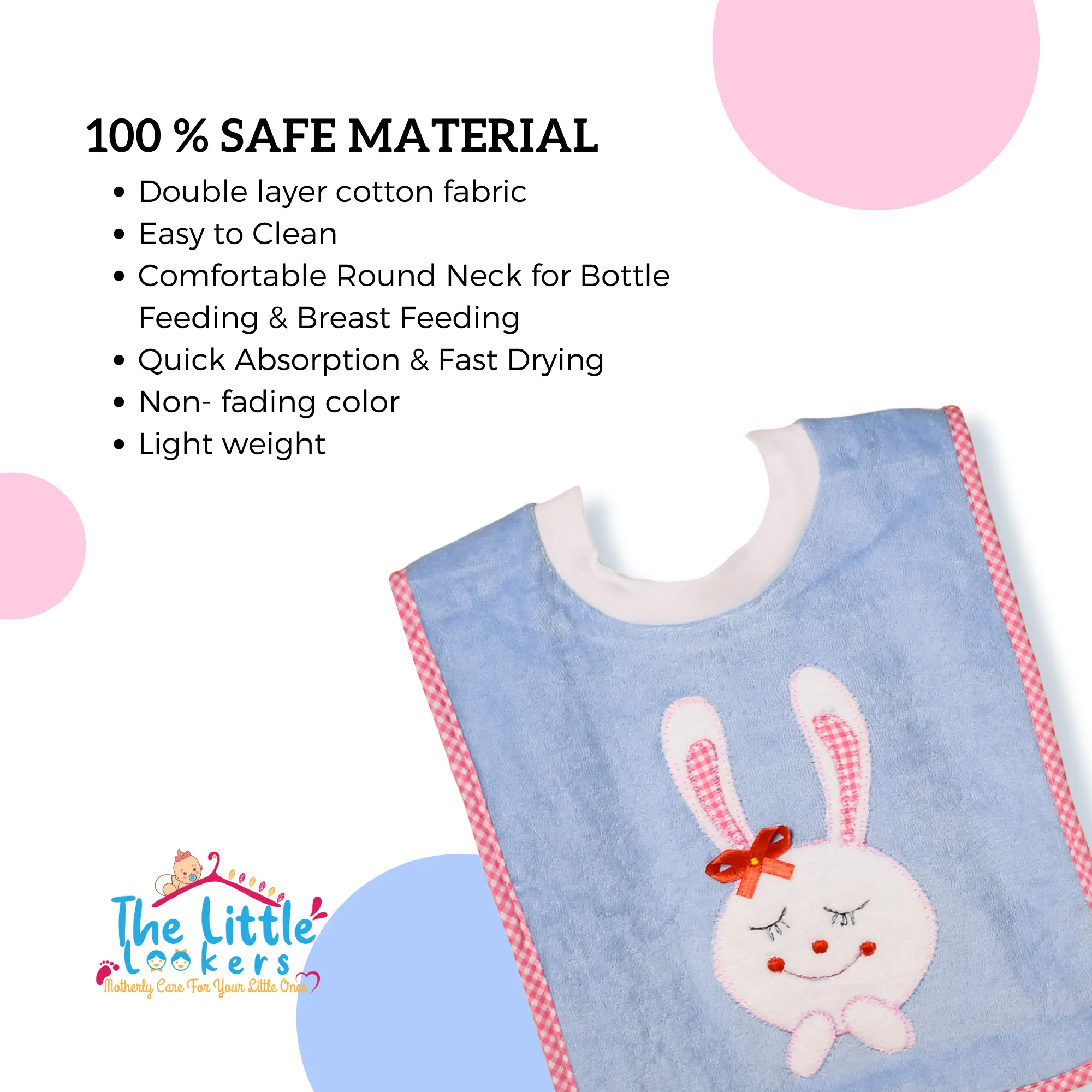 THE LITTLE LOOKERS Soft Terry Cotton Baby Bibs with Comfortable Round Neck for Bottle Feeding & Breast Feeding | Double Layered Skins for Quick Absorption & Fast Drying