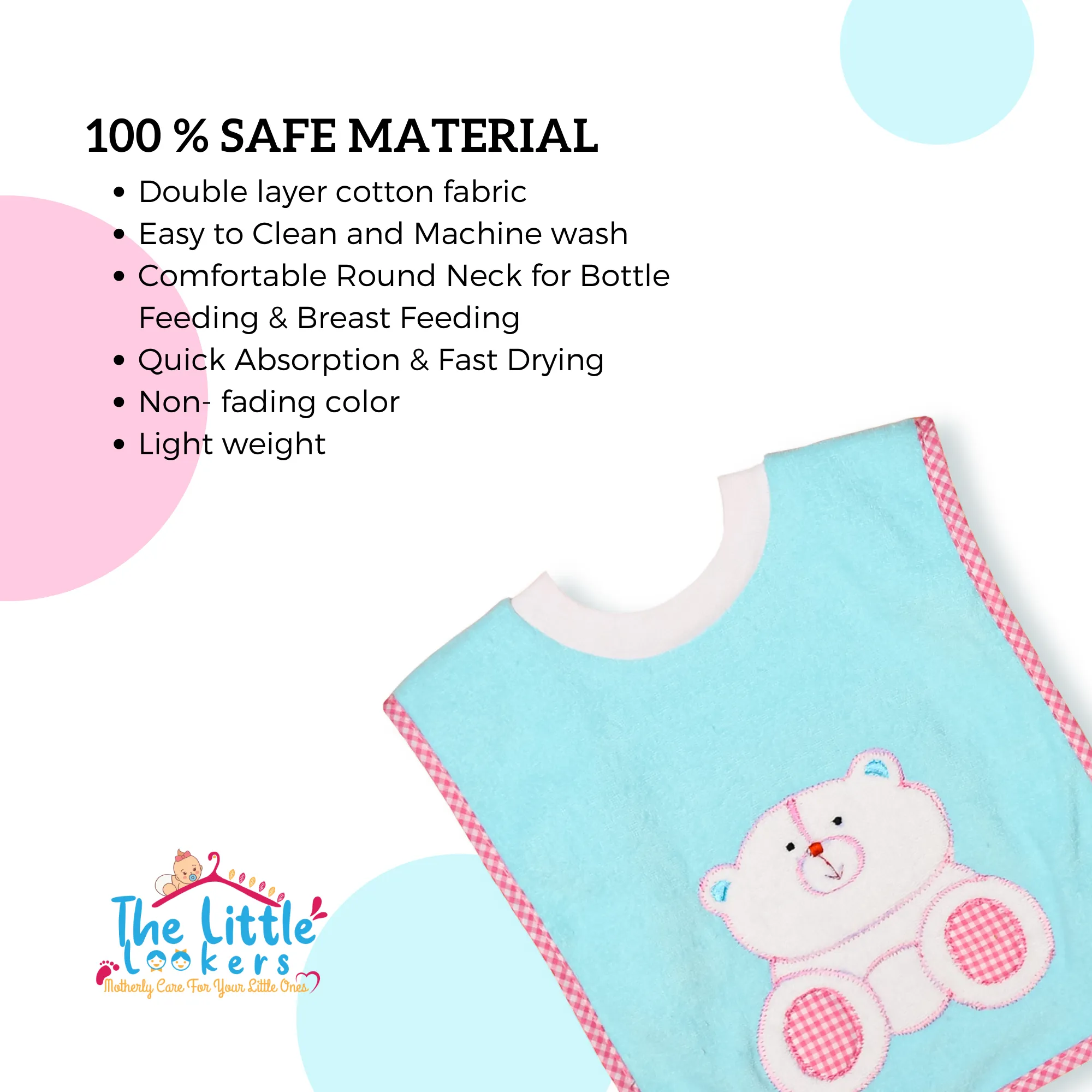 THE LITTLE LOOKERS Soft Terry Cotton Baby Bibs with Comfortable Round Neck for Bottle Feeding & Breast Feeding | Double Layered Skins for Quick Absorption & Fast Drying