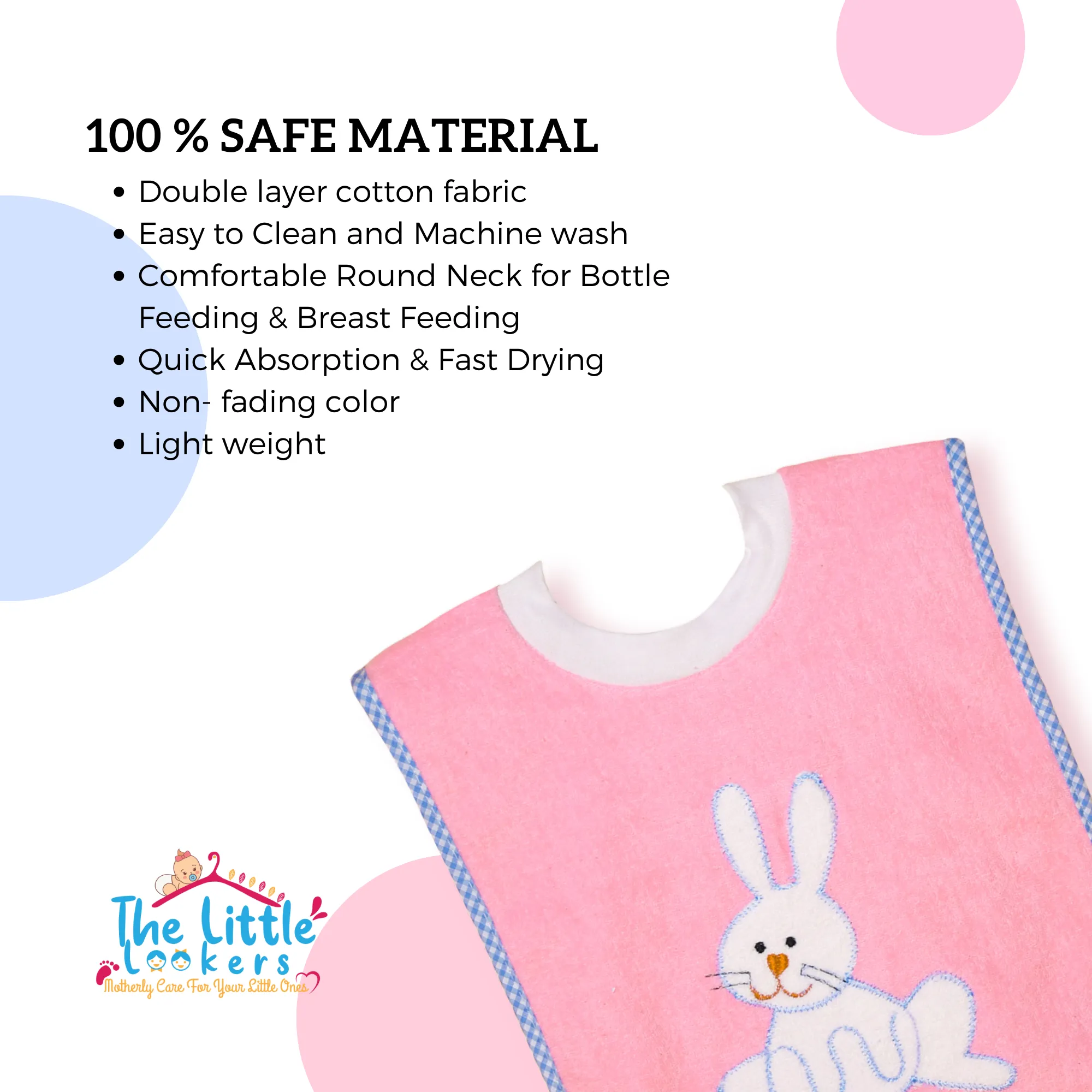 THE LITTLE LOOKERS Soft Terry Cotton Baby Bibs with Comfortable Round Neck for Bottle Feeding & Breast Feeding | Double Layered Skins for Quick Absorption & Fast Drying