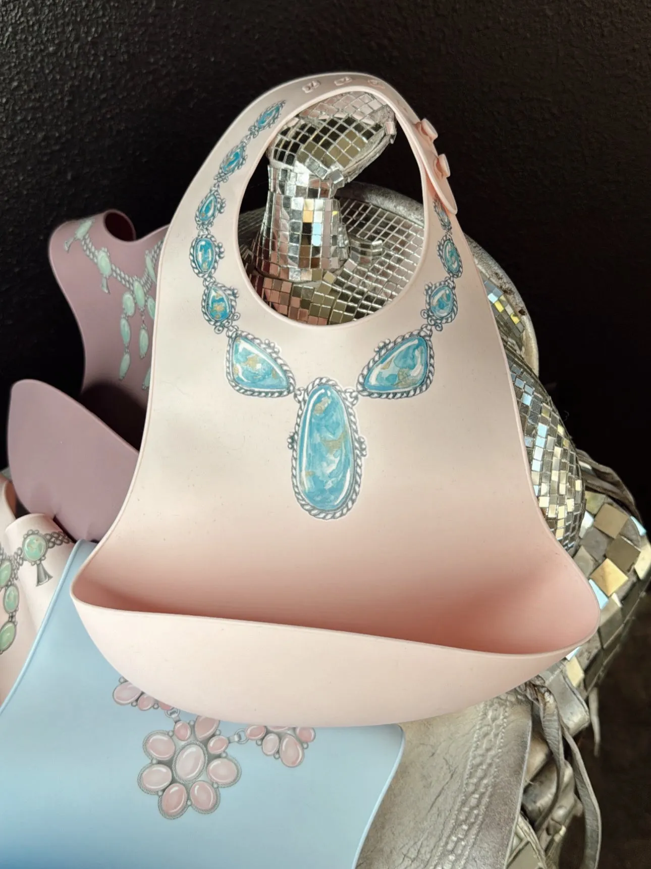 The Turquoise Lariat Silicone Bib in Pink