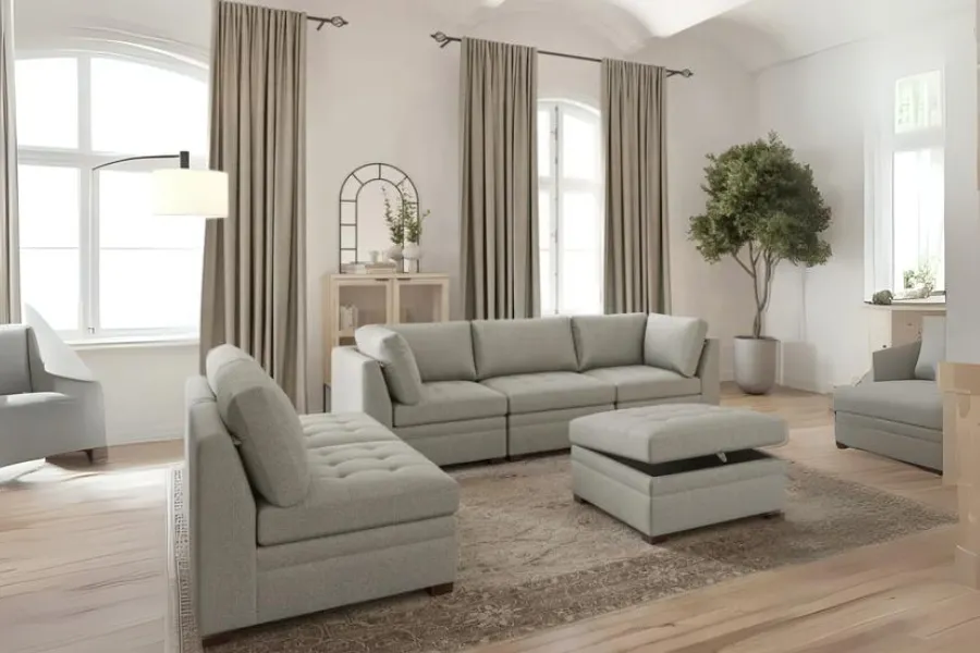 Thomasville Tisdale Modular Sectional 6-piece Boucle with Storage Ottoman