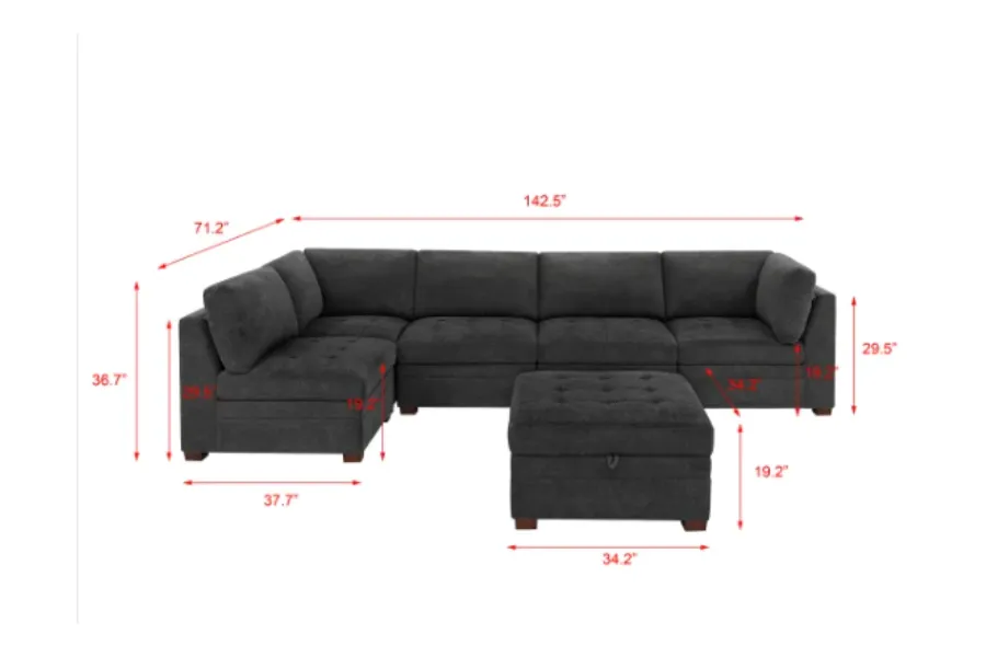 Thomasville Tisdale Modular Sectional 6-piece Boucle with Storage Ottoman