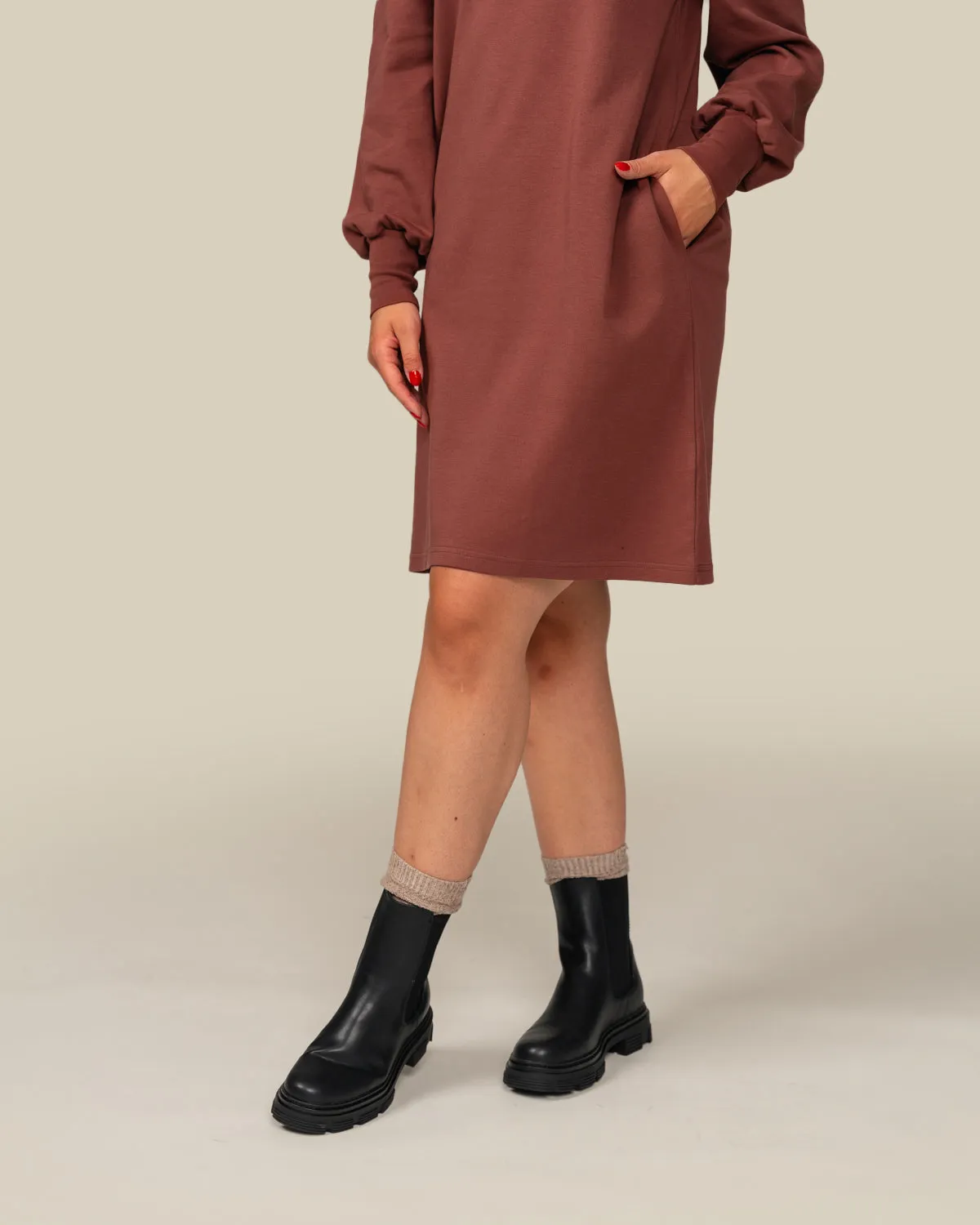 Toive Puff Sleeve Dress Rust Red