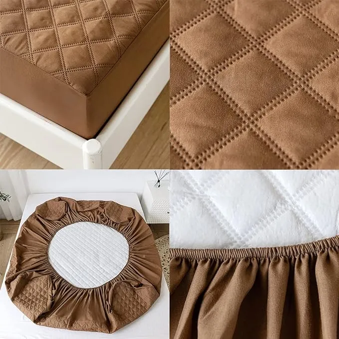 Ultrasonic Microfiber Waterproof Mattress Cover -  Brown