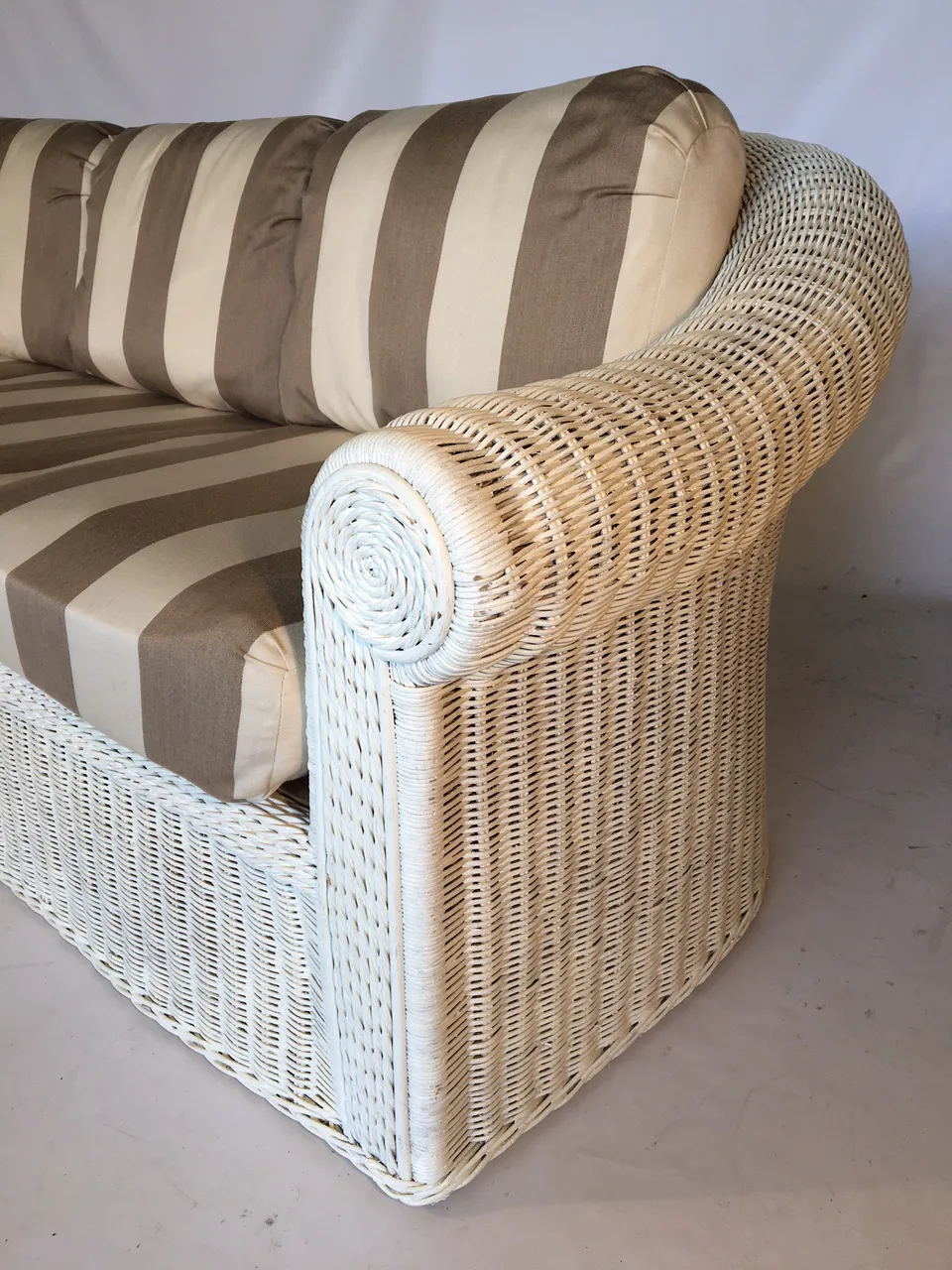 Vintage Sculptural White Wicker Sofa