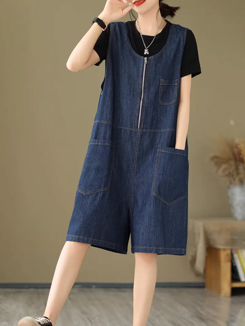 Women's Casual Workwear Wide Leg Shorts Zipper Dungarees